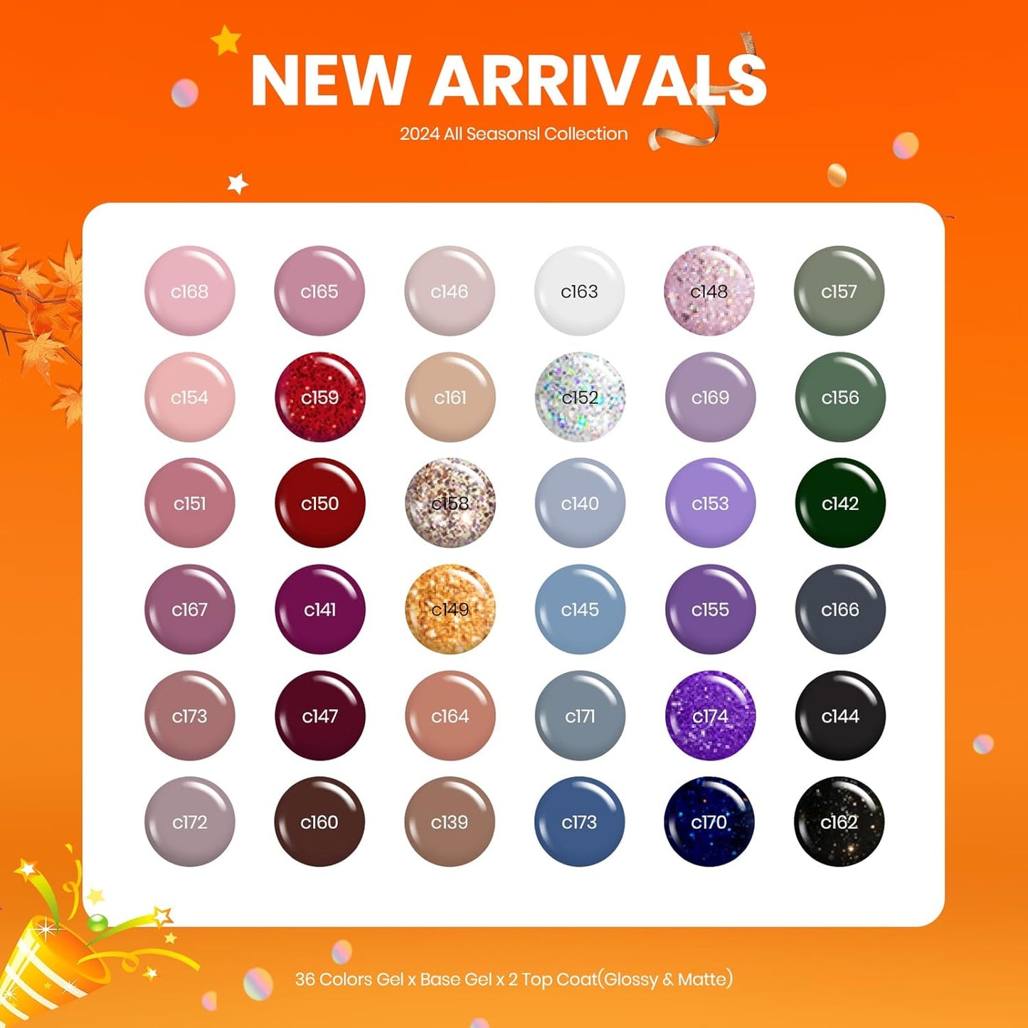 Beetles Gel Nail Polish Set 36 Colors Fall Winter Nail Gel Polish Kit Burgundy Red Blue Green Brown Gold Glitter Pink with Base Coat Glossy Matte Top Coat Manicure Gifts for Women Neutral Elegance