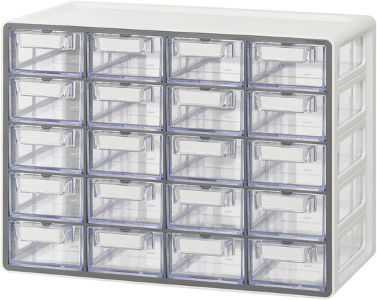 Blue Ginkgo Small 20-Drawer Cabinet – Stackable Clear Organizer for Hardware, Beads, Plastic Bricks, Office, and Craft Storage (Made in Korea, Gray)