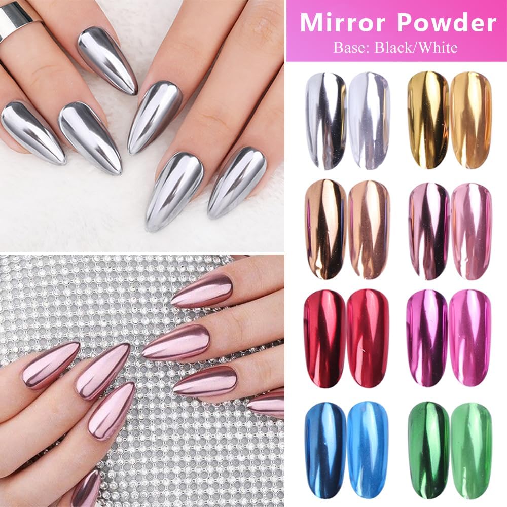 16 Colors Chrome Nail Powder Set, Metallic Mirror Effect Holographic Aurora Chameleon Pigment Glitter for Gel Polish Manicure Nail Art Decorations