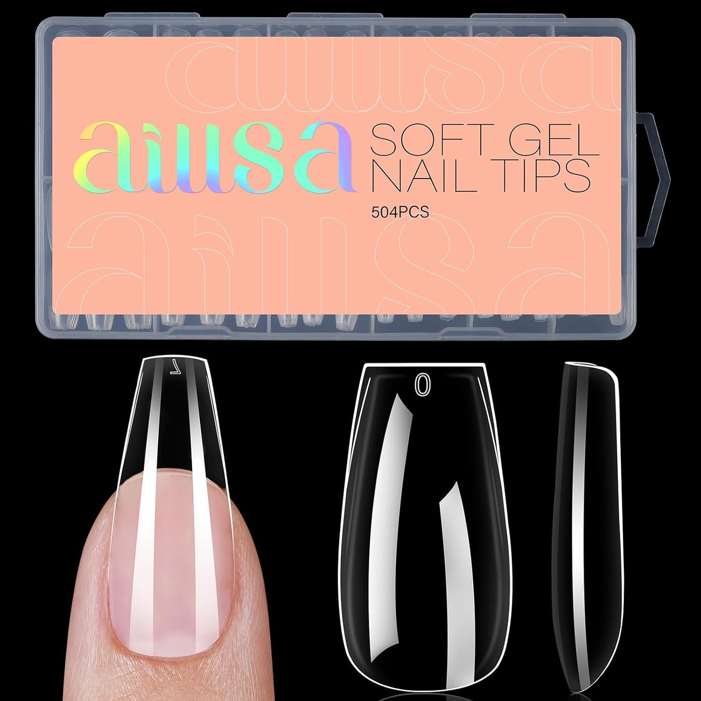 AILLSA Coffin Nails Tips 504PCS Clear Full Cover Nails Medium Gel Fake Nail Tips for DIY Press on Nail Extension, False Acrylic Preshaped Soft Nail Tips (12 Sizes)