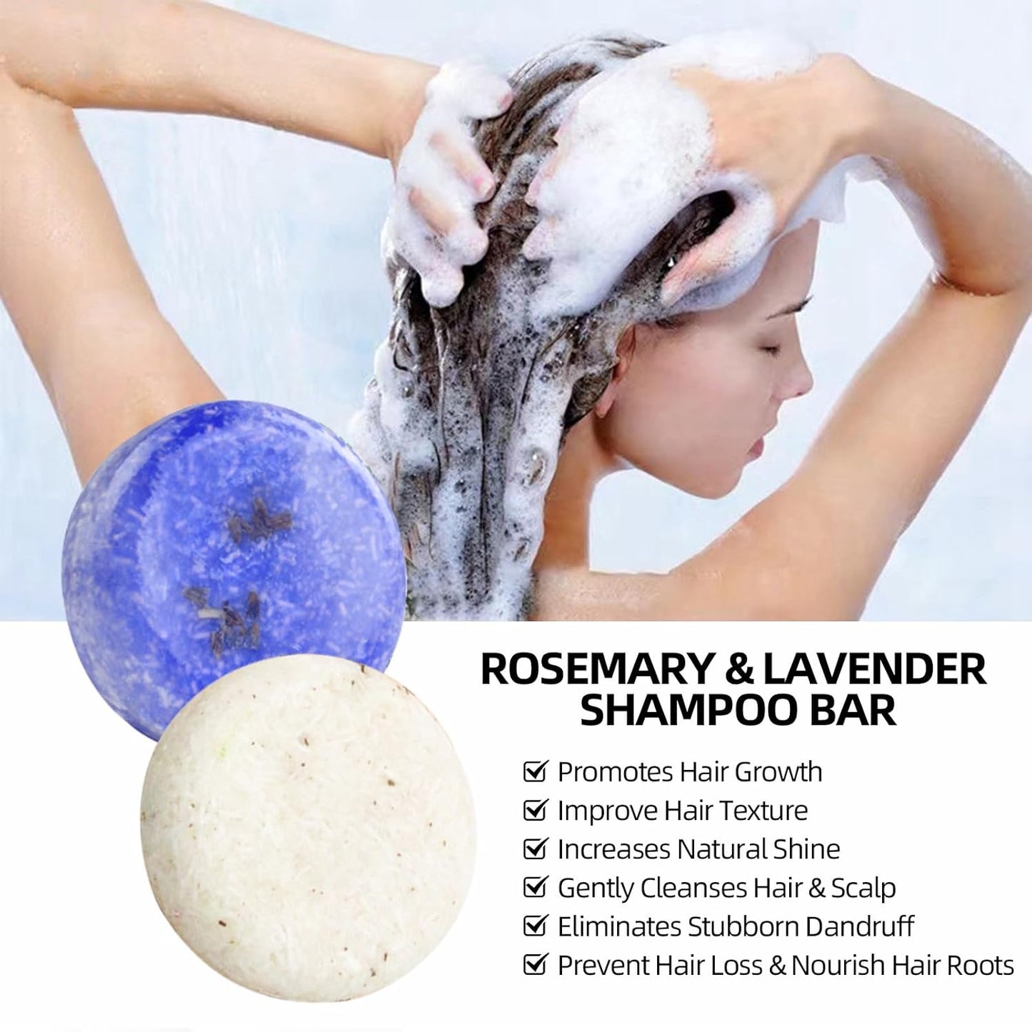 2 Pack Rosemary Lavender Hair Shampoo Bar,Deep Cleansing for Scalp Hair Loss Shampoo Soap,Organic Shampoo Oil Control for Hair Growth,Refreshing and Hydrating Bar,Gifts for Women Men