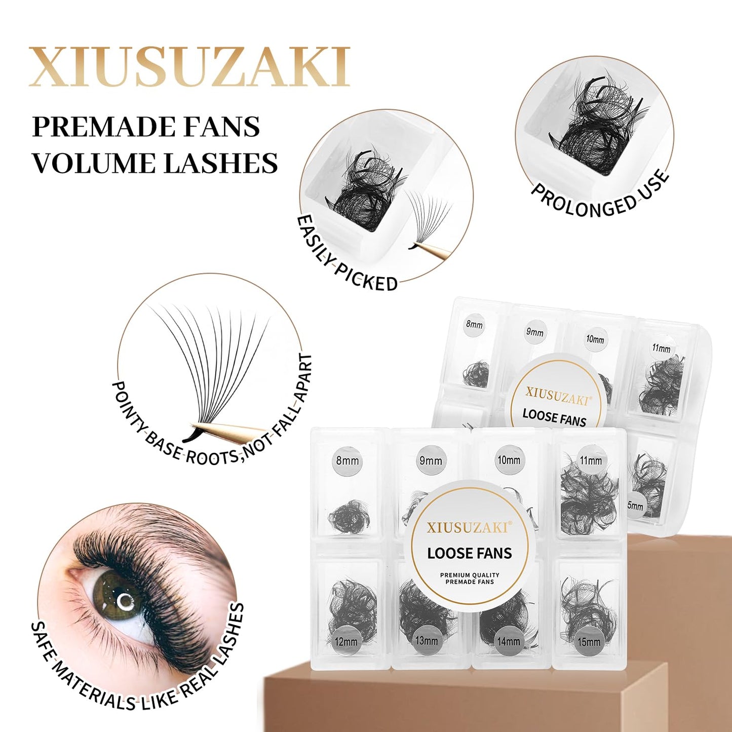 Premade Fans Eyelash Extensions 600 Fans 10D Premade Lash Fans Volume Lash Extensions 0.07 Thickness Eyelash Extension C Curl Mix 8-15mm Fluffy Soft Handmade Loose Fan(600Fans-10D-0.07-C,8-15mm)