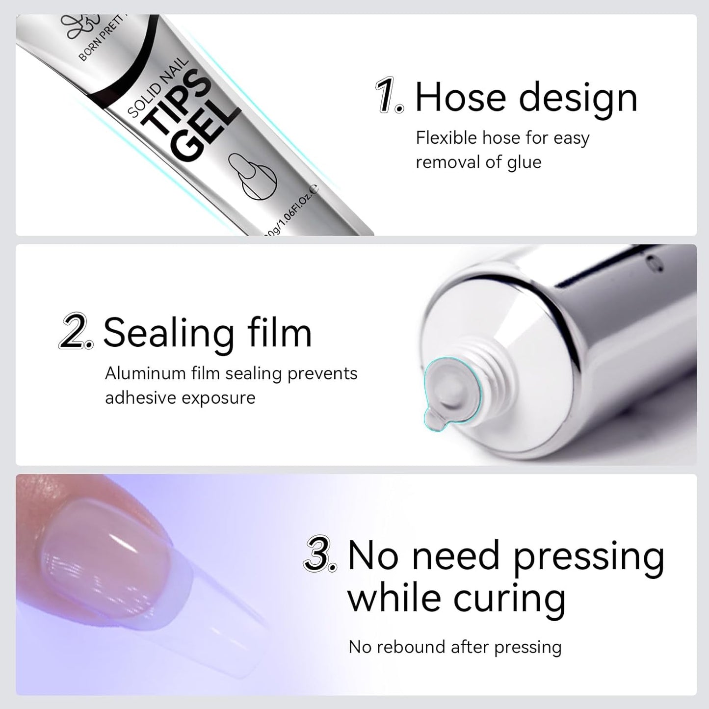 Born Pretty Solid Nail Tips Gel,30ml Soft Gel Nail Tips Glue, Nail Gel for Press On Nails, Super Strong Cured Needed Acrylic Nail Gel, Nails Tip U V Nail Extension Gel Nail Charm Glue