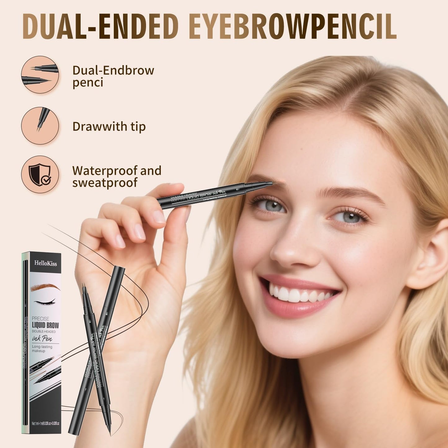 Eyebrow Pencil, Eyebrow Pen with Double-Brush Tip 2-in-1 Eyeliner Dual-Ended Microblading Long Lasting Waterproof Hair-Like Brow Pencil with Eyebrow Brush (Dark brown)