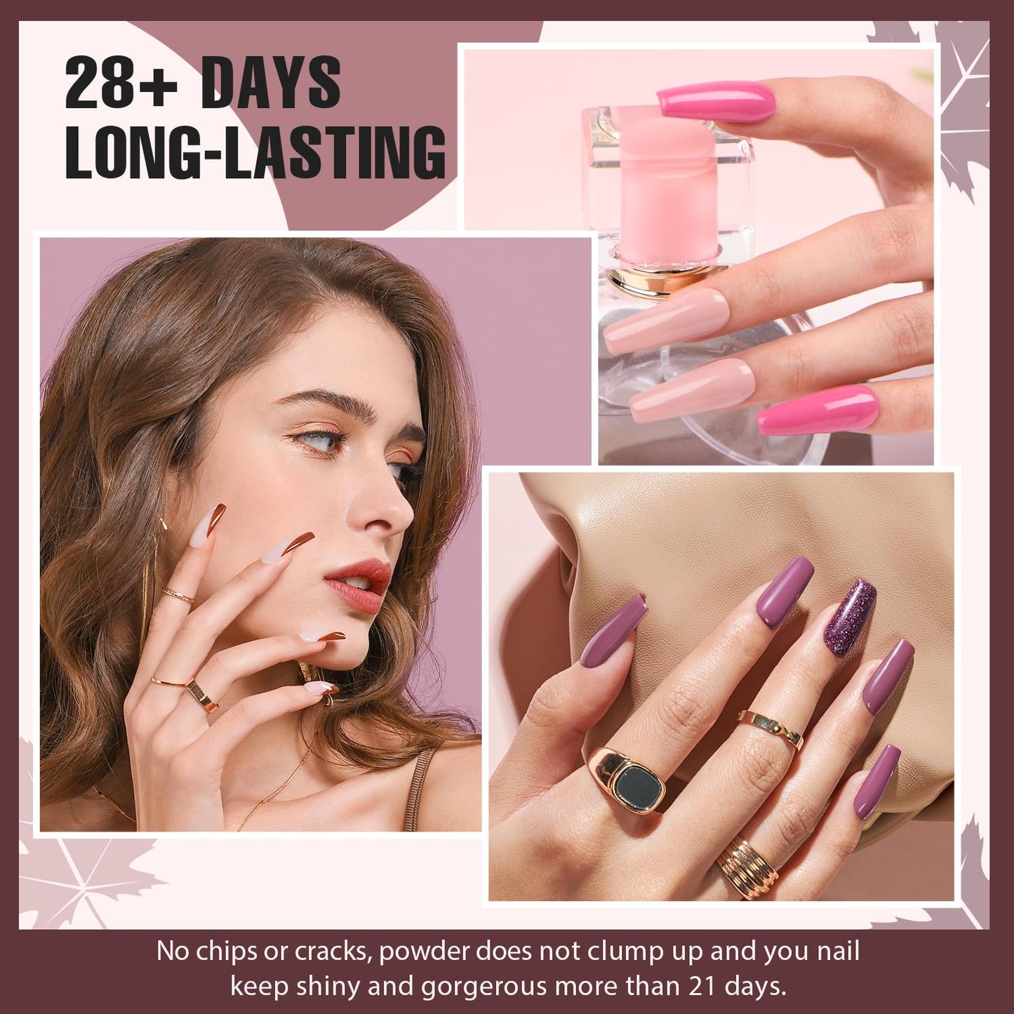 4 Colors Dip Nails Powder Kit, AZUREBEAUTY Fall Winter Brown Purple Dipping Powder Starter Set with Base & Top Coat Activator Recycling Tray for French Nail Art Manicure Salon DIY at Home