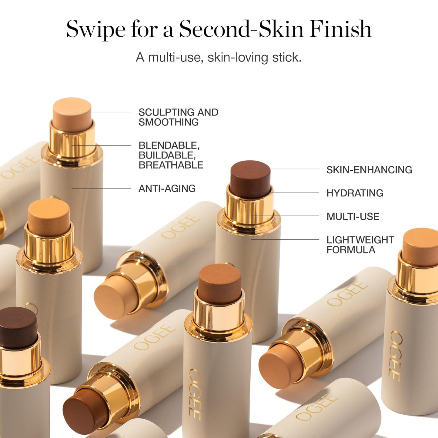 Ogee Sculpted Complexion Foundation Stick (Mahogany 14.5N - Deep Cocoa, Rich Undertones) Full Coverage Foundation Makeup - Instantly Balance & Even Complexion - 70% Organic Ingredients