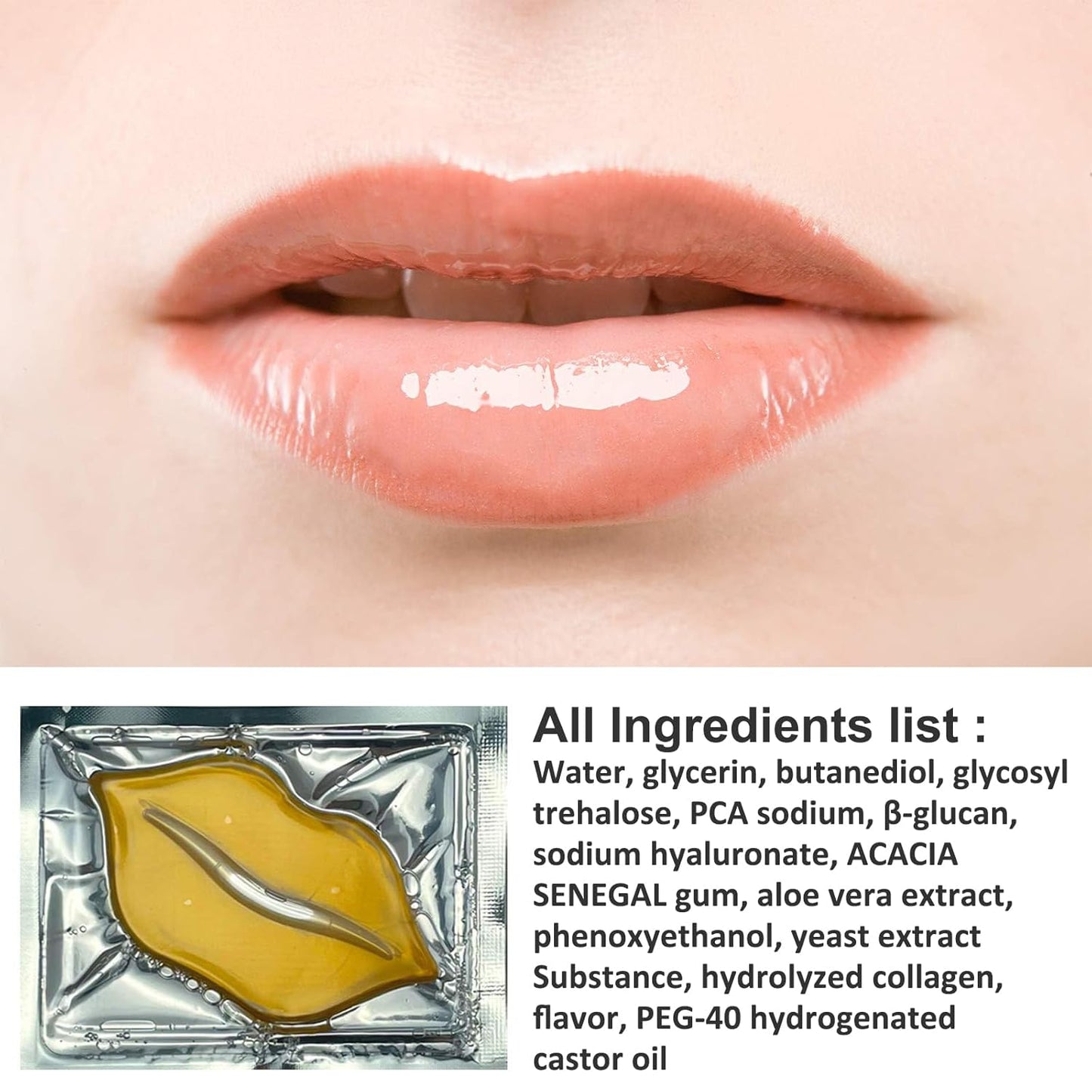 Adofect 30 Pieces Collagen Crystal Gold Lip Care Gel Masks, Collagen Crystal Lip Pads, Greate For Moisturizing Lips, Remove Dead Skin, Anti Chapped, Anti-Aging & Plump Your Lips