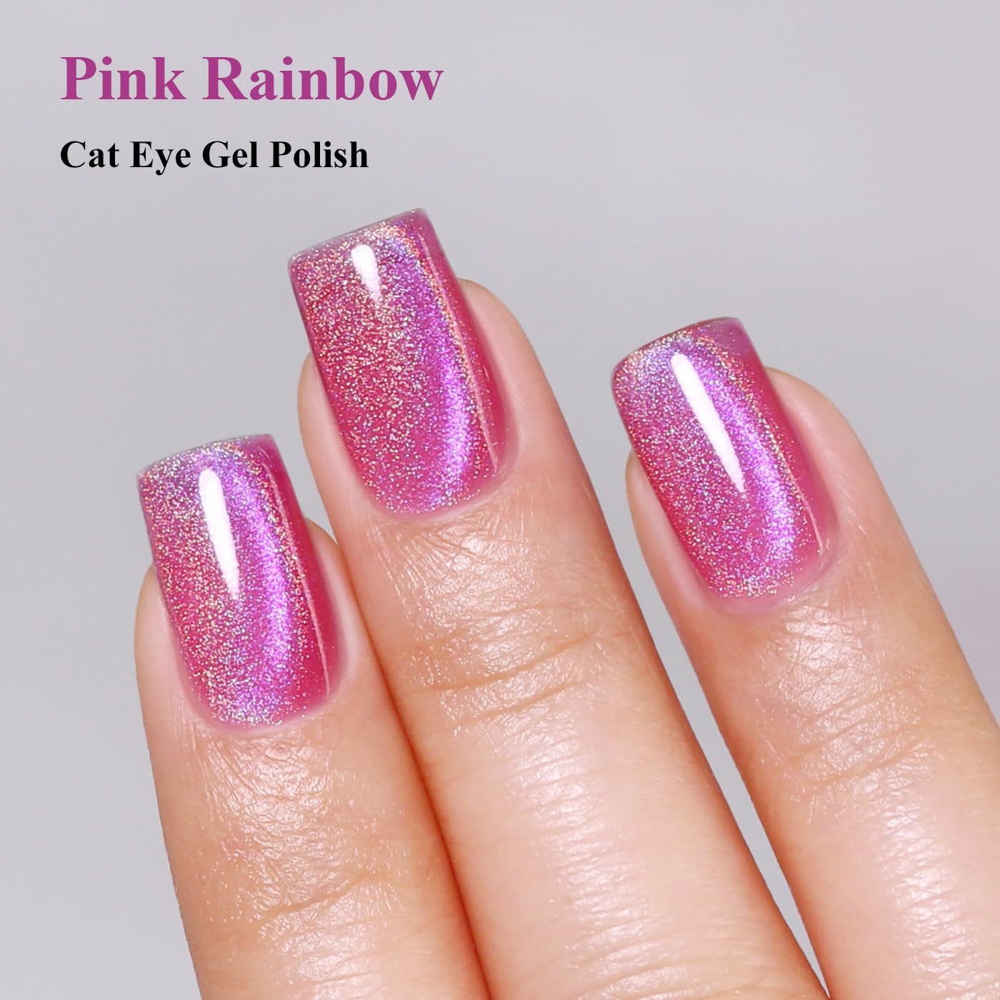 Imtiti Cat Eye Gel Nail Polish, Pink Rainbow Holographic Magnetic Gel Polish With Magnet Glittery Iridescent Galaxy Nail Gel Polish Spring Summer Gel Polish Kit Soak Off UV Led 10ML