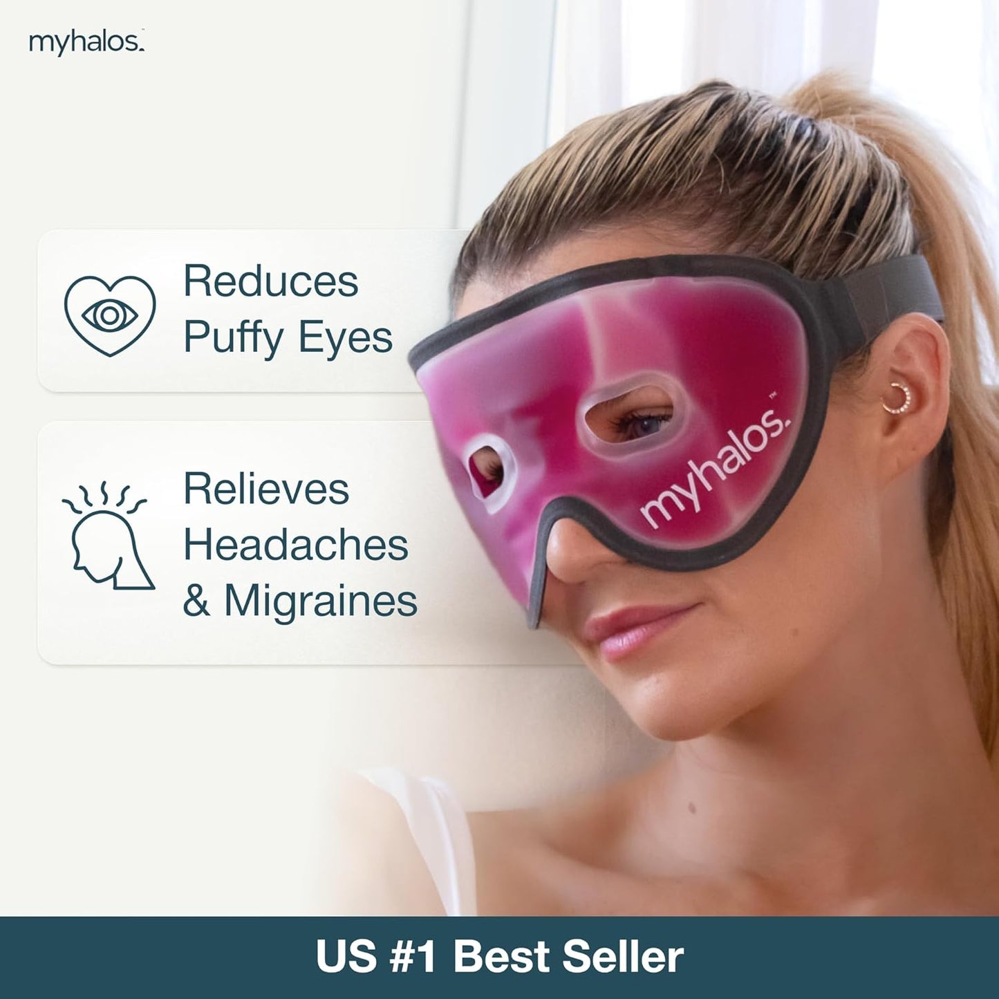 HM Cooling Eye Mask - Reusable Gel Cold Pack Soothes Puffy Eyes, Dark Circles & Hangovers - Relieve Headaches & Sinus Pain With Cold Therapy