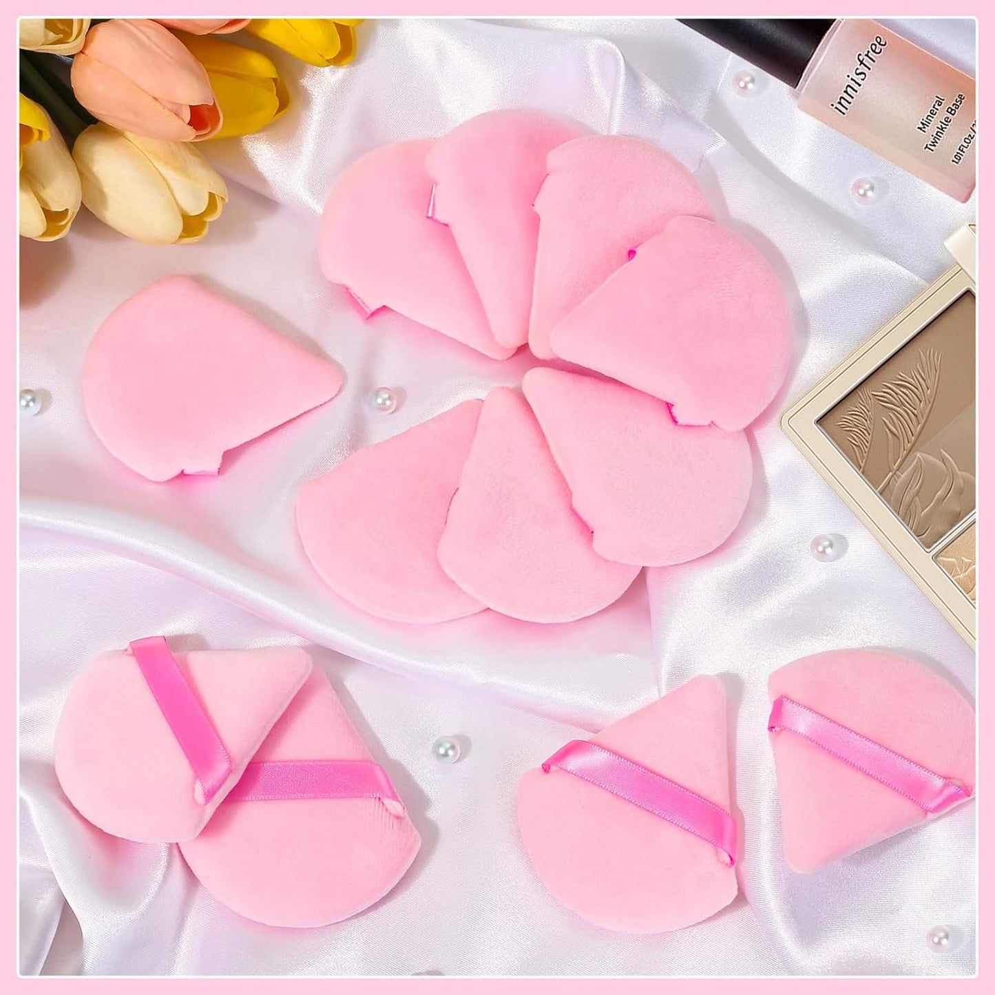 Thrilez 20pcs Triangle Powder Puff, Loose Powder Puffs Makeup Puff for Face Powder, Setting Powder Puff for Make Up, Face Puff Pads for Press Powder, Sponge Powder Applicator for Face and Eye (Pink)
