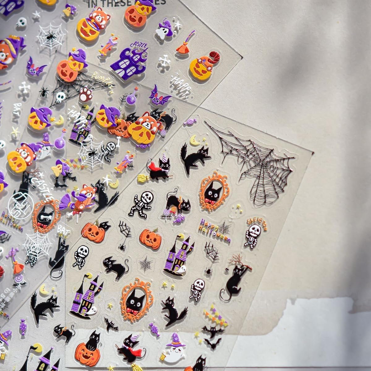 5D Embossed Halloween Nail Stickers Cute Pumpkin Self-Adhesive Nail Art Pegatinas Uñas with Ghost Bat Haunted House Designs Nails Decals Halloween DIY Manicure for Women Nails Art Decoration 1 Sheet