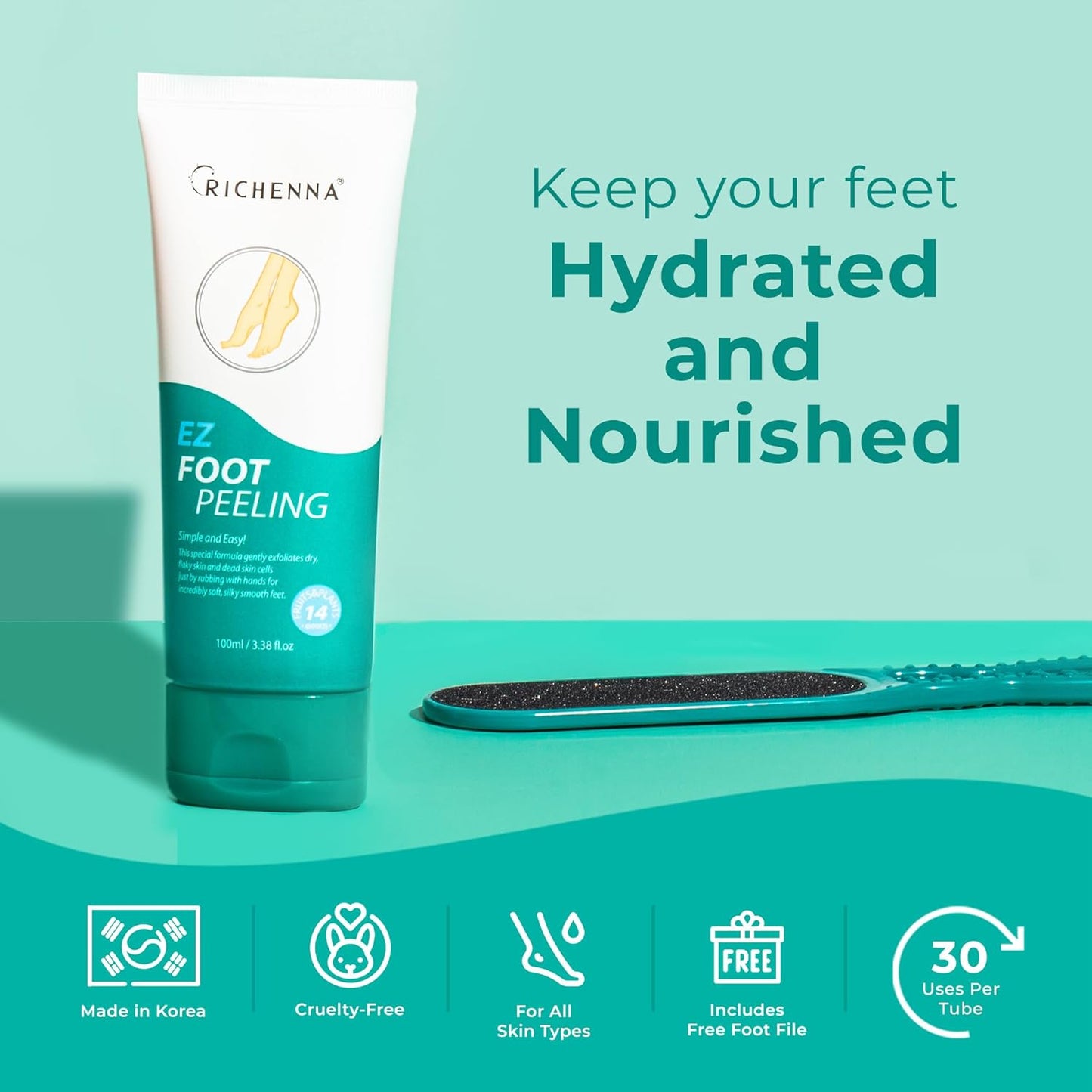EZ Foot Care Cream - Advanced Exfoliating Urea Foot Cream for Dry Cracked Heels and Feet | 14 Natural Ingredients | Repairs, Hydrates and Smoothens Dry Cracked Feet - 100ml /3.38 fl. oz