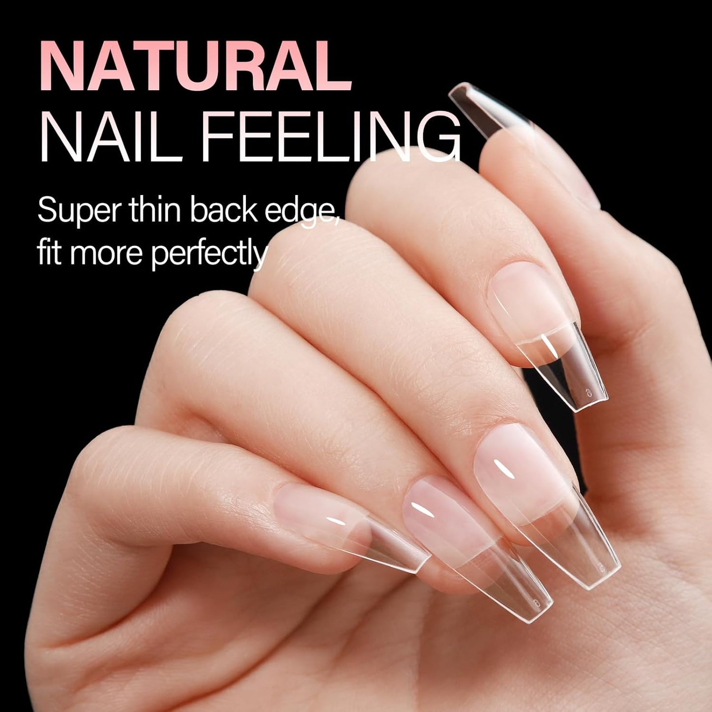 AILLSA Long Coffin Nail Tips Half Matte Full Cover Nails Tip Clear Acrylic Pre-Shaped Tips Flase Press on Nail Tips for Extentions Nails Manicure Salon DIY 216PCS 12 Sizes