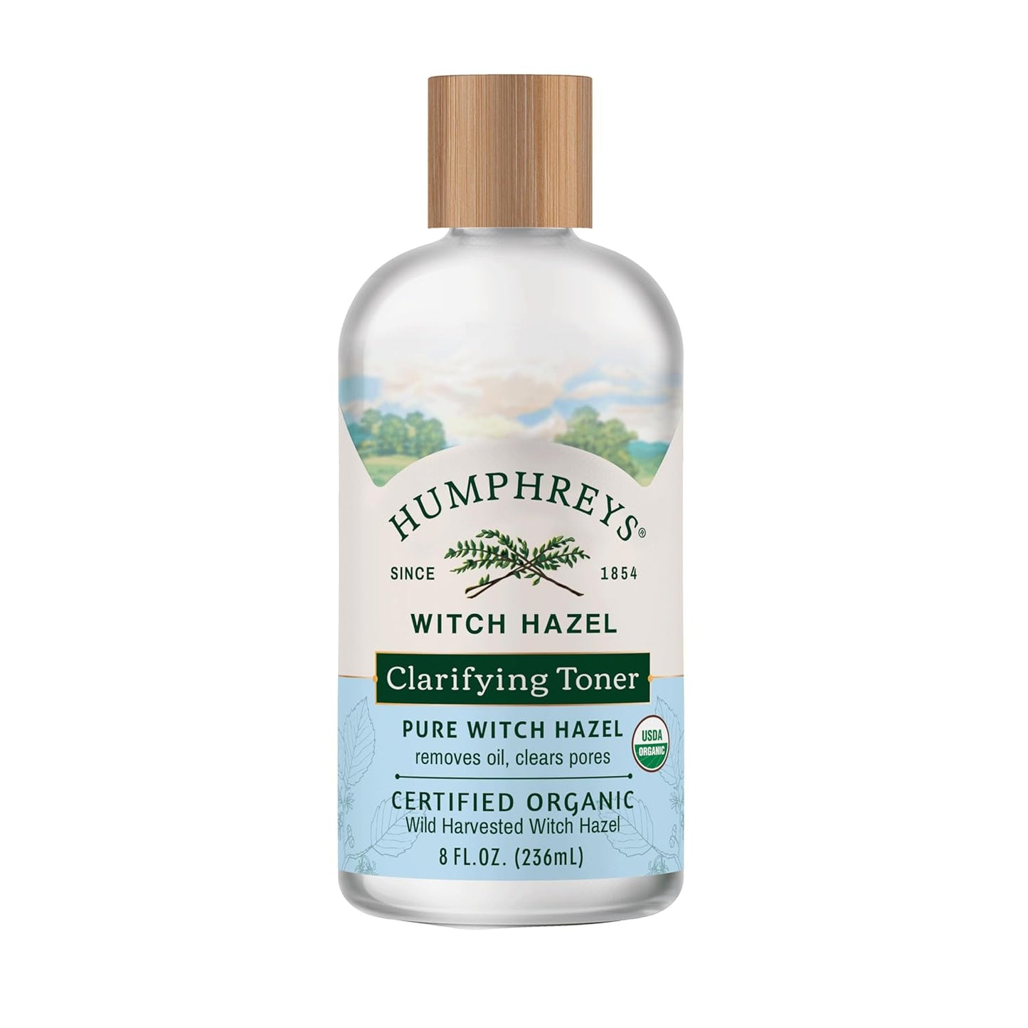 Humphreys Witch Hazel Clarifying Toner | Wild Harvested Witch Hazel | USDA Organic | Natural | Hydrating | Clears Pores & Removes Oil | 8 Fl Oz