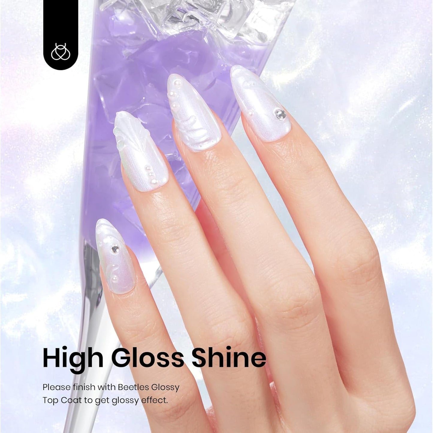 Beetles Pearl Gel Nail Polish, 1 Pcs 15ml Pearl White Glitter Blue Gel Polish Soak Off Shimmer Nail Art Crystal Snowflakes Manicure Salon Diy Home Uv Nail Art Designm