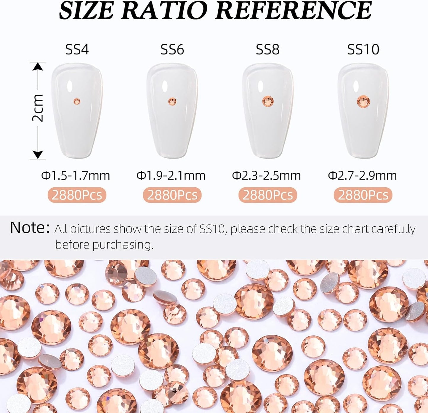 Champagne Flatback Rhinestones, Glass Rhinestones for Nail Art and Craft, Glue Fix, Loose Crystal Gemstones(Champagne, SS4, 2880pcs, 1.5-1.7mm)