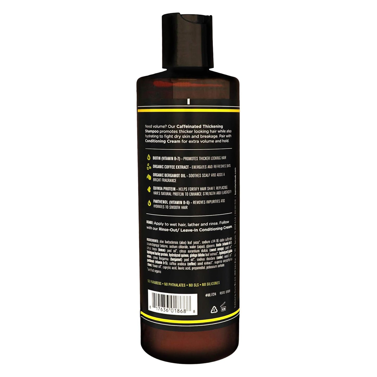 Barrel and Oak - Caffeinated Thickening Shampoo, Biotin Shampoo, Hair Care for Men, Strengthens & Hydrates, Biotin for Thicker Hair, Essential Oil-Based Scent, Vegan (Coffee & Citrus, 16 oz)