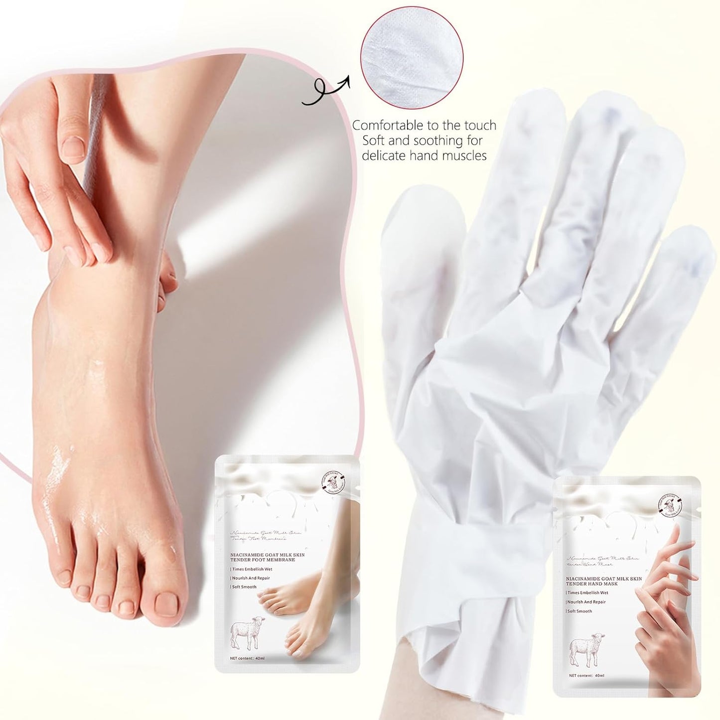 Hydrating Hand Foot Masks Set for Women Men,5 Pack Glove Mask for Dry Hand & 5 Pack Socks Mask for Dry Cracked Feet（Milk）