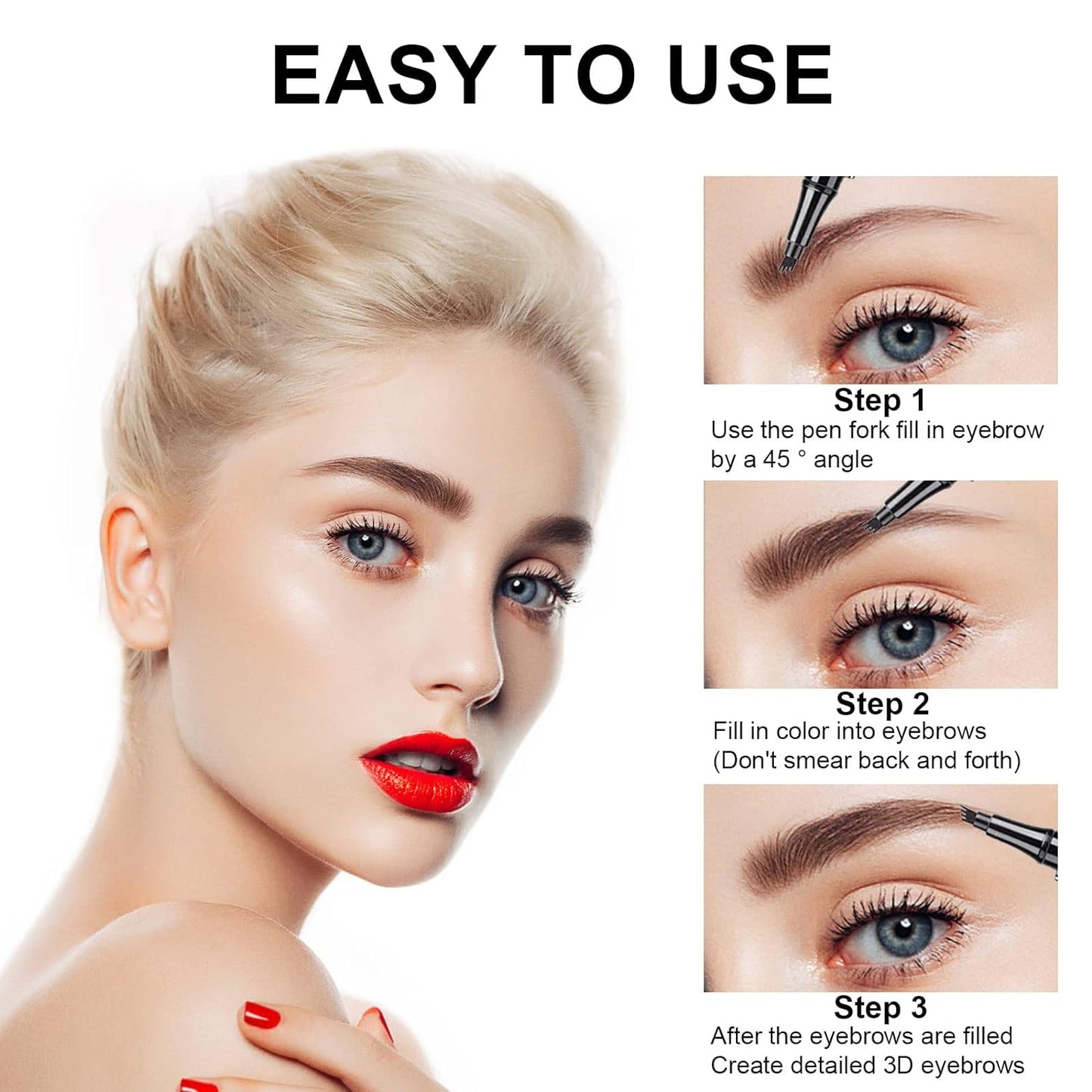 Microblading Eyebrow Pencil, Eyebrow Pen with an Upgrade Micro-Fork Tip Applicator, Waterproof Long-Lasting Microblading Brow Pen, Brow Pencil for Natural Looking Brows Makeup, Dark Brown, 1Pcs