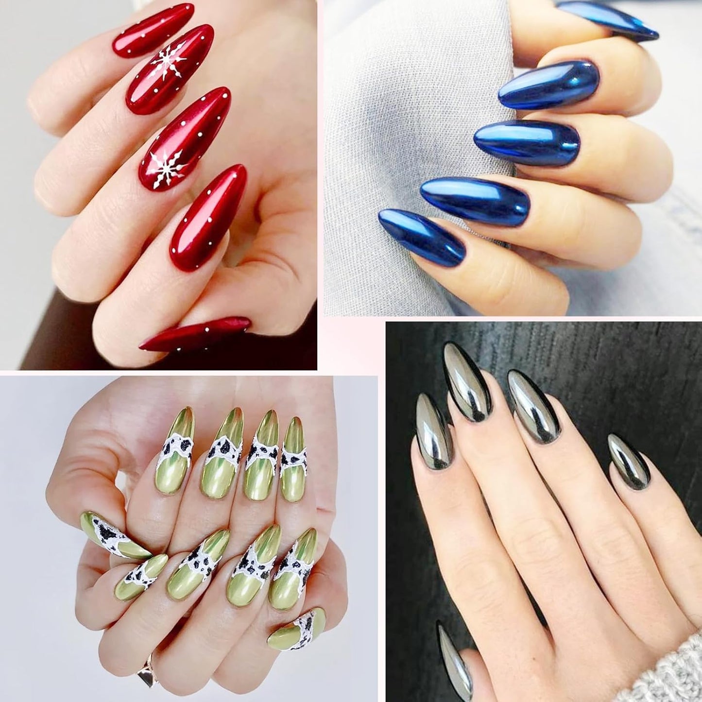 Gold Silver Chrome Nail Powder, 24 Colors White Pearl Unicorn Iridescent Holographic Nail Chrome Powder, Red Blue Green Black Purple Rose Gold Metallic Mirror Chrome Powder for Nails Glitter Pigment