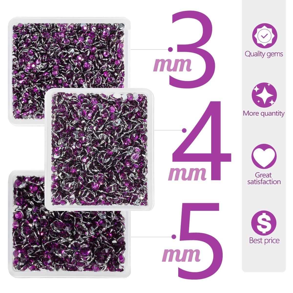 Grape Purple Crystal Resin Rhinestones for Crafting 3mm 4mm 5mm Flatback Stones Non-Hotfix Diamonds Crystals Gems Charms for Nails Face Eyes Makeup Tumblers Bottles DIY Crafts Clothes Shoes