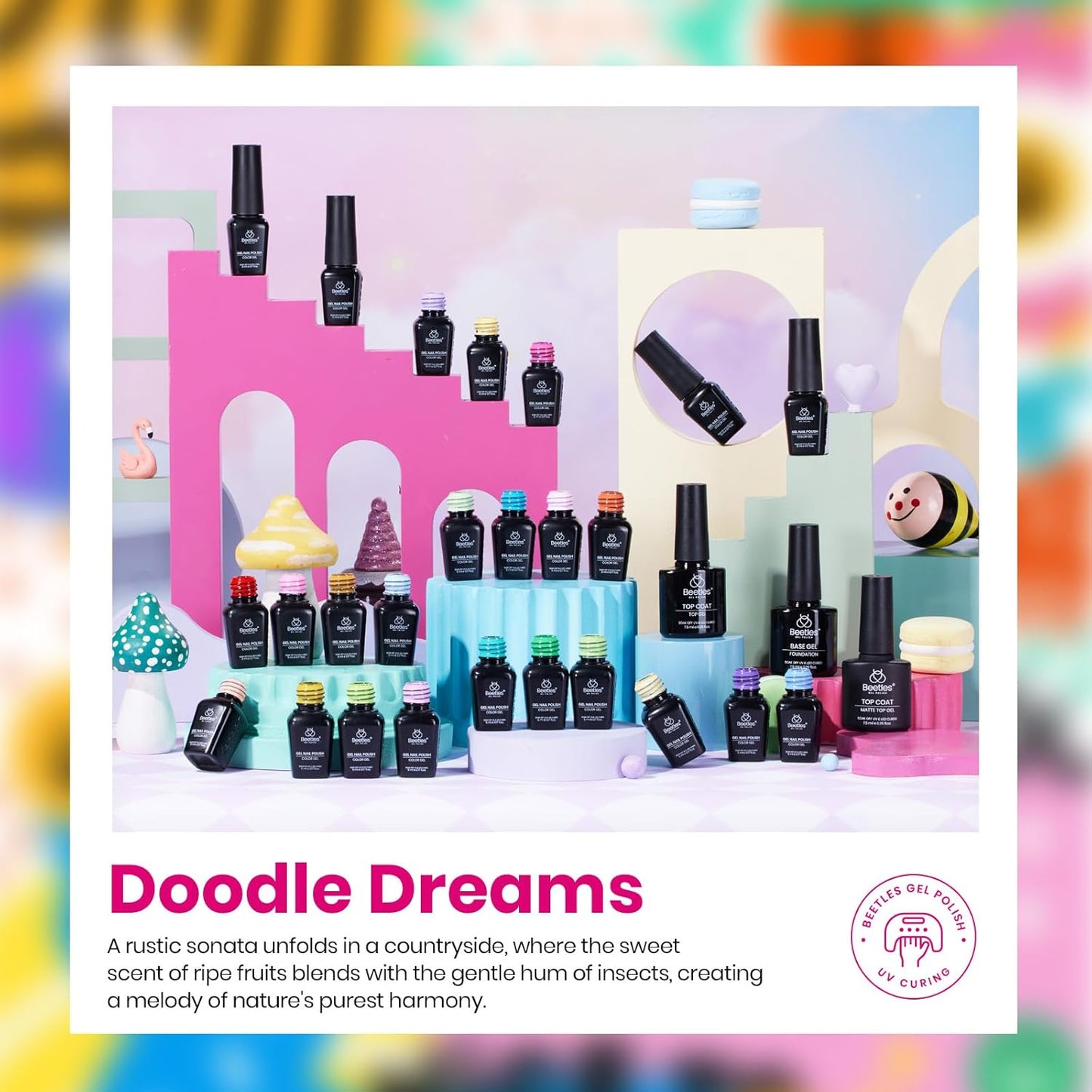 beetles Gel Polish Doodle Dreams - Gel Nail Polish Set Orange Red Purple Nude White Black Blue 25 Colors with Base Glossy Matte Top Coat UV LED Soak Of Gifts for Women Girls