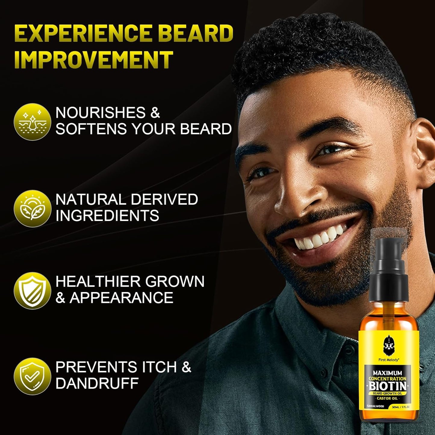 Beard Oil,Maximun Thickening Biotin, with Castor Oil and Argan & Jojoba Oils, Promotes Beard Growth, Styles, Strengthens & Softens Beards & Mustaches,1 Ounce*2（2 Pack）