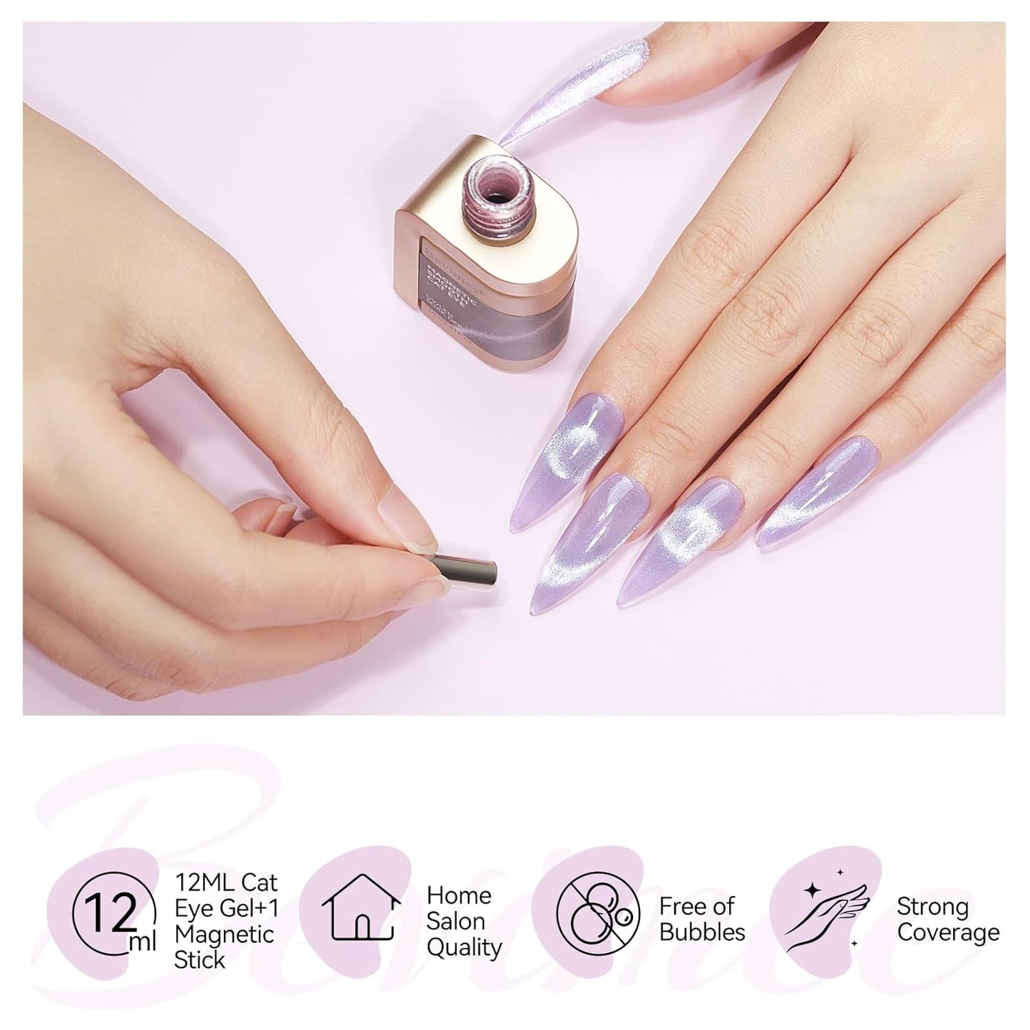 Cat Eye Gel Nail Polish 12ML, Lavender Purple Smoothie Magnetic Gel Polish Holographic Shimmer Glitter Cats Eye Nail Polish with Magnet Stick Soak Off UV Nail Art Varnish