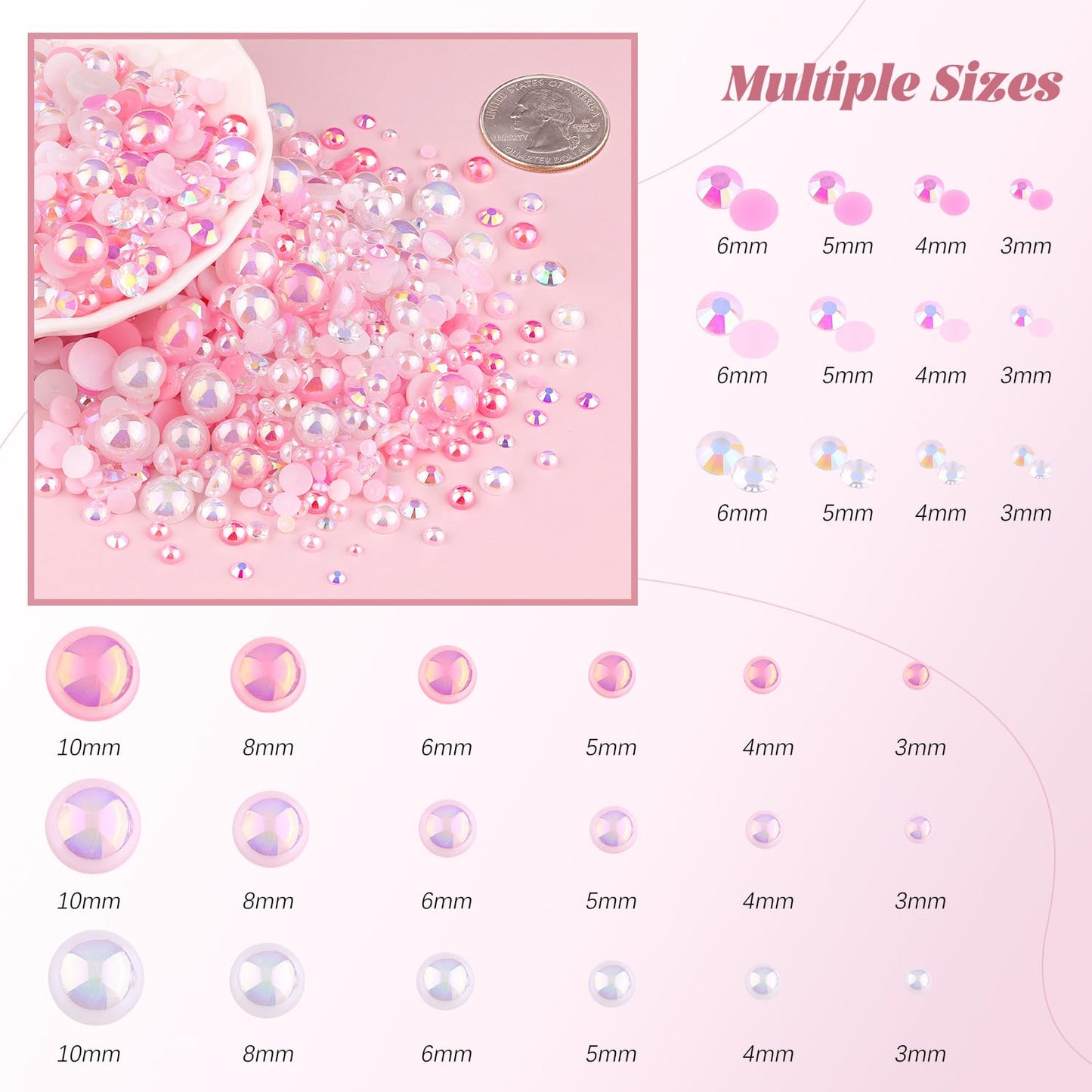 80g Flatback Pearls and Rhinestones for Bedazzling, Pink White Mixed Size 3-10mm Resin Rhinestones and Half Pearls for Crafting, Nail Art and Grad Cap Decoration with Tweezers and Pickup Pencil
