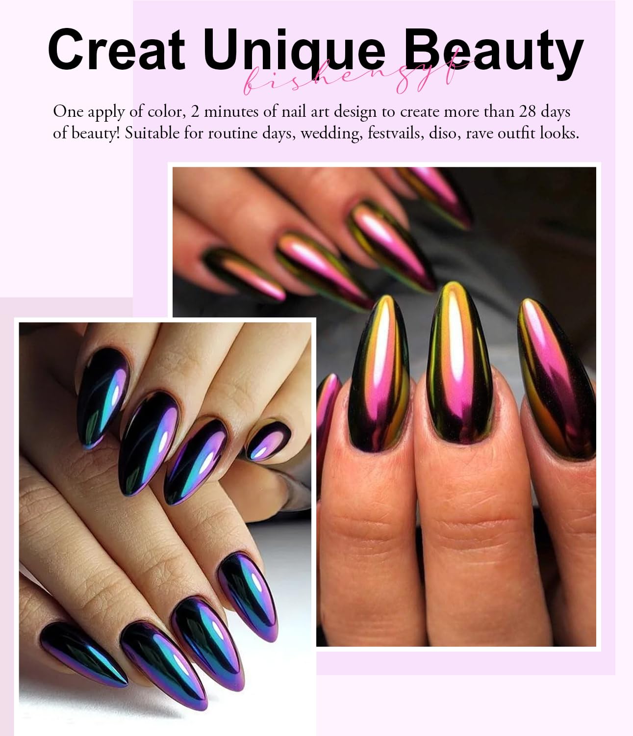 24Pcs Chrome Nail Powder - Metallic Mirror Effect Holographic Aurora Iridescent Pearlescent Nail Chrome Powder for Gel Nails DIY Manicure Nail Art Decoration Gift for Women