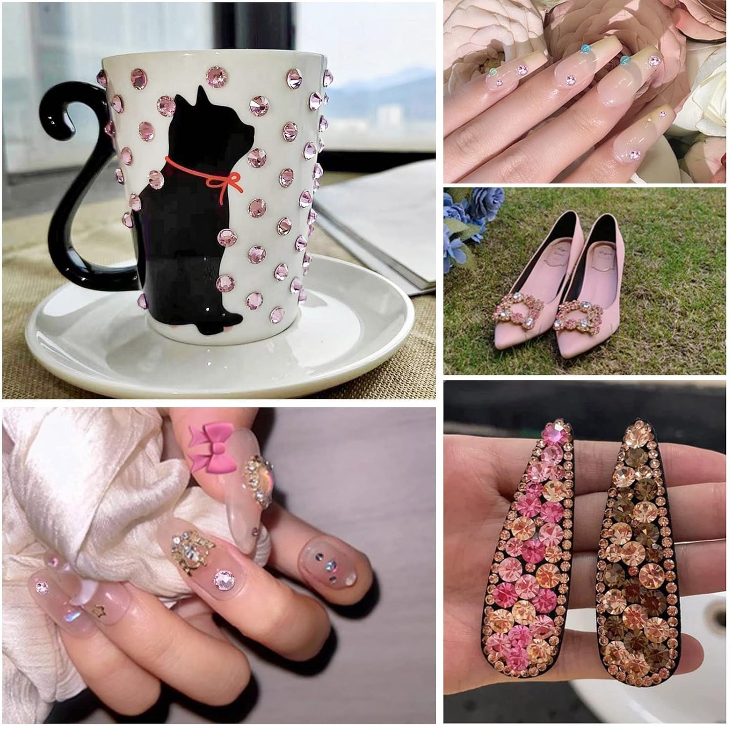 beadsland 1440pcs Flat Back Crystal Rhinestones Round Gems for Nail Art and Craft Glue Fix,Light Pink(SS12(2.9-3.0mm))