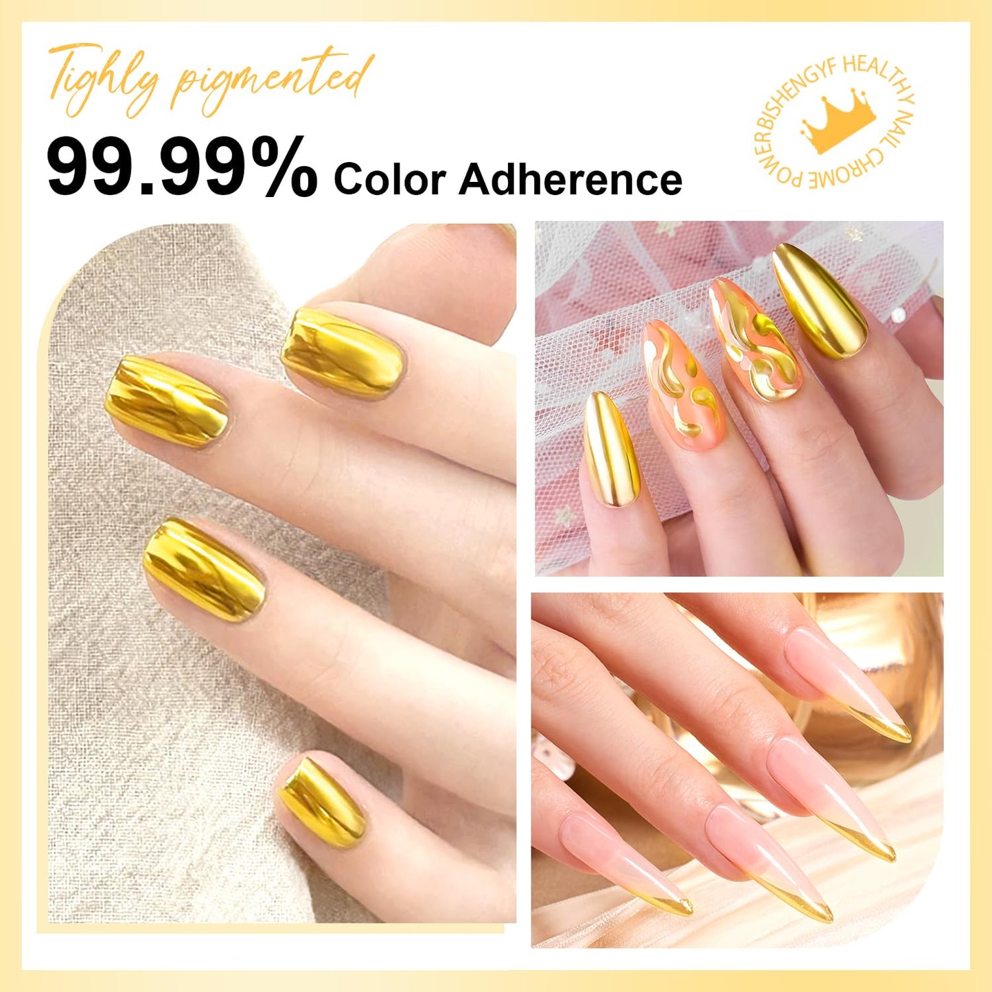 Gold Chrome Nail Powder BISHENGYF: 1g Metallic Mirror Effect Chrome Powder for Nails Manicure Decoration Reflective Pigment Gold Nail Powder for Nail Art Gel Polish Home DIY,Gifts