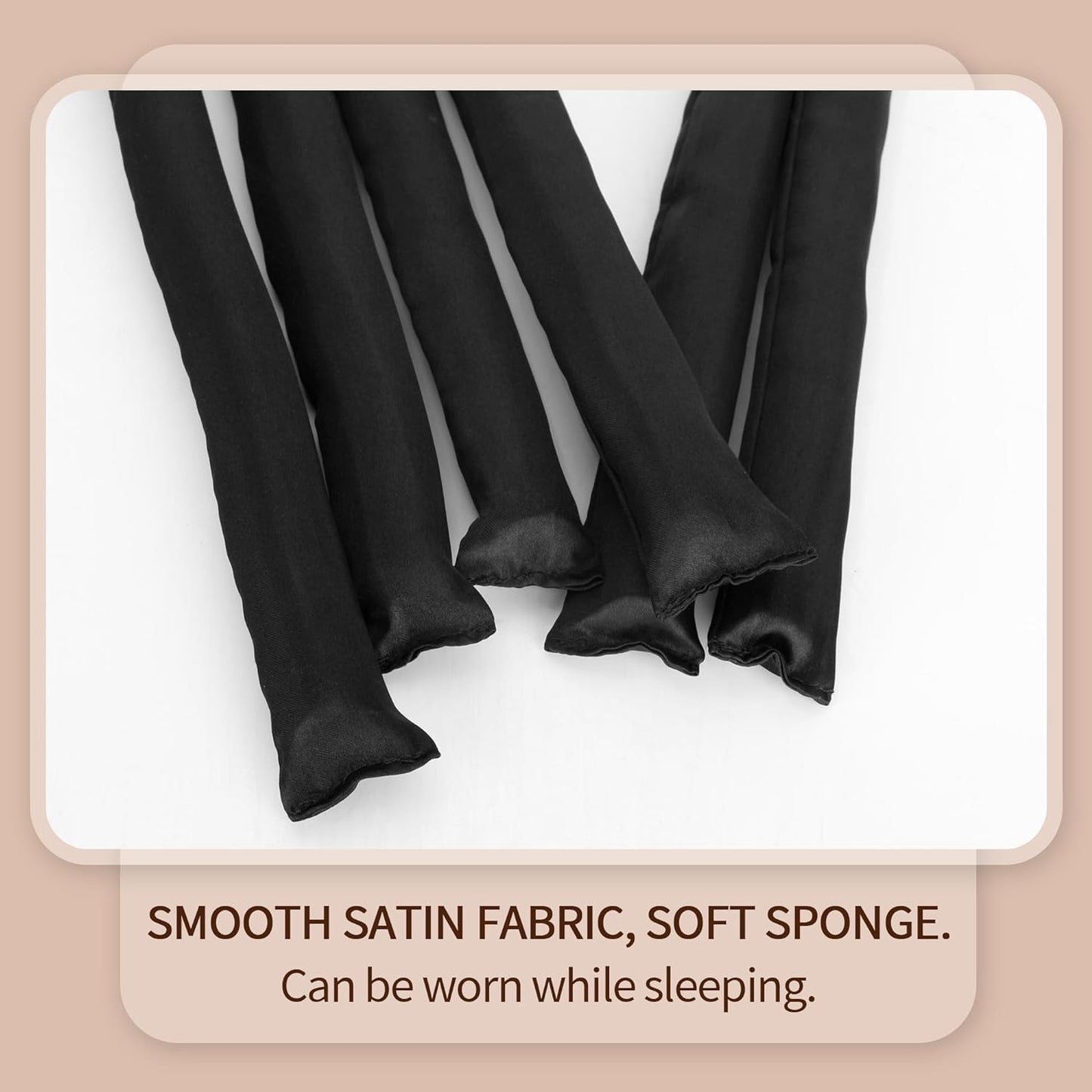 Black Satin Covered Heatless Overnight Curling Rods for Curls and Straight Short Hair - 6Pcs