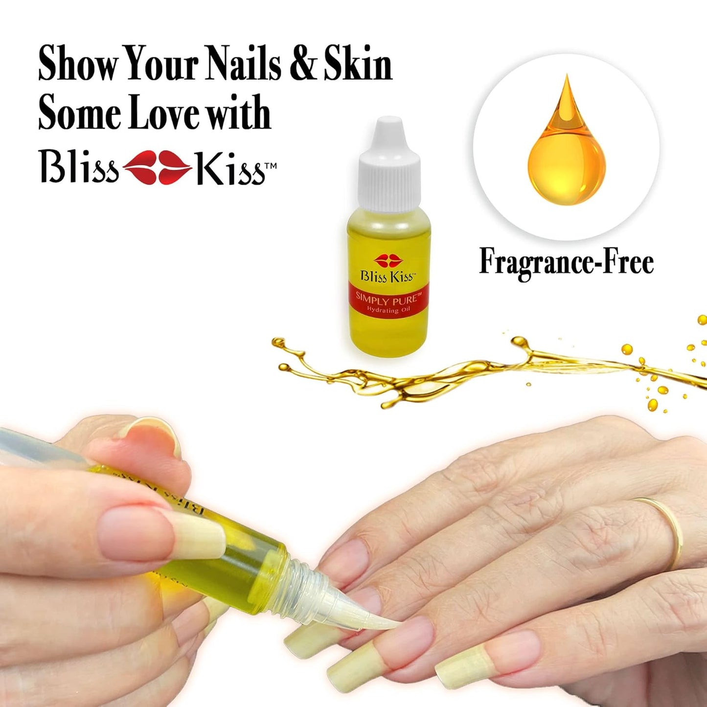 Bliss Kiss Simply Pure Dropper with Refillable Cuticle Squeeze Pen 3-Pack Kit (Fragrance Free, 3-Pens)