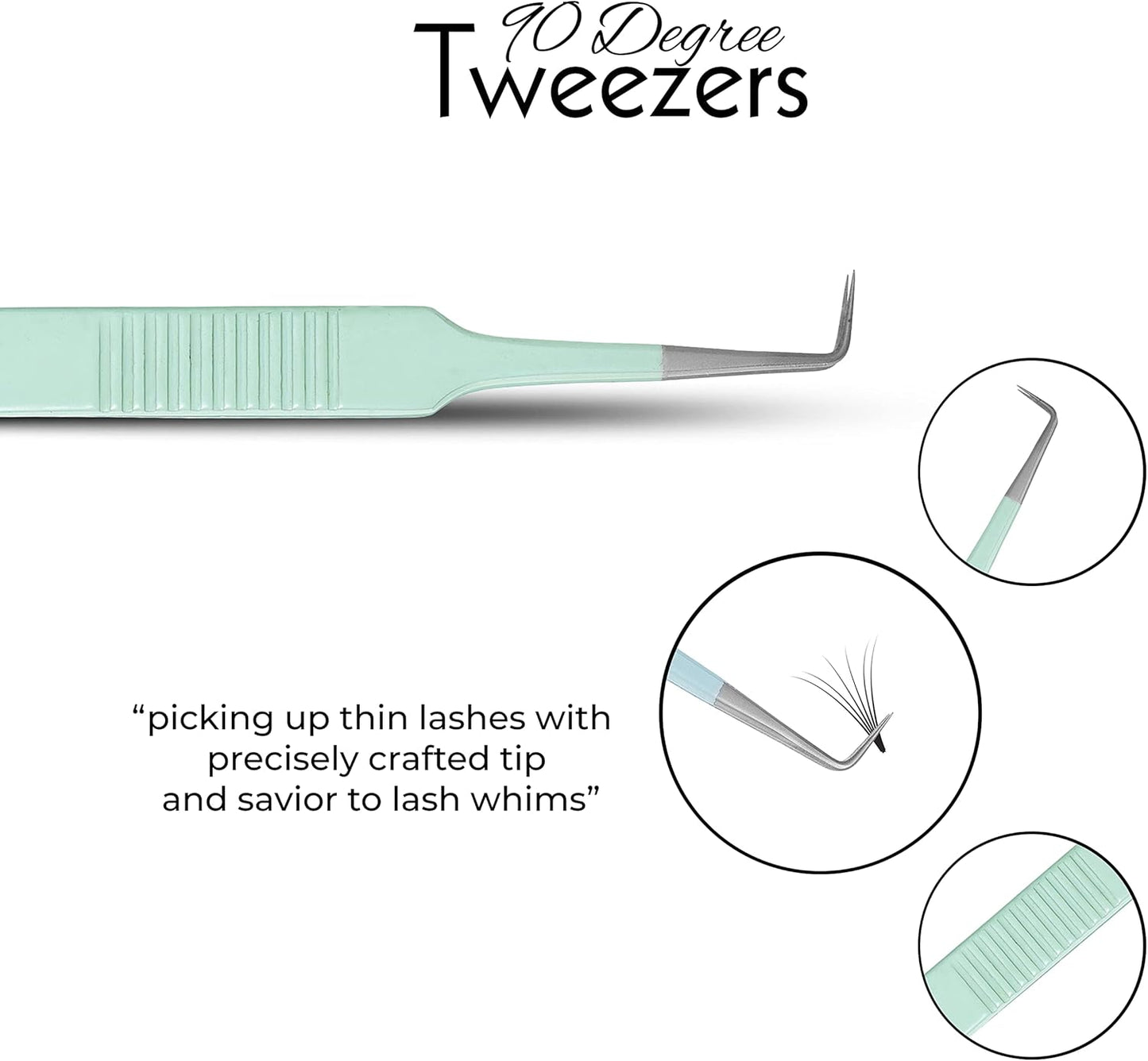 SIVOTE Lash Tweezers for Eyelash Extensions, Set of 3 - Volume, Volume Boot, Slim 90 Degree Tweezers with Fiber Tips in Pastel Colors, Ideal for Mega, Volume & Russian Lashes - Includes Leather Pouch