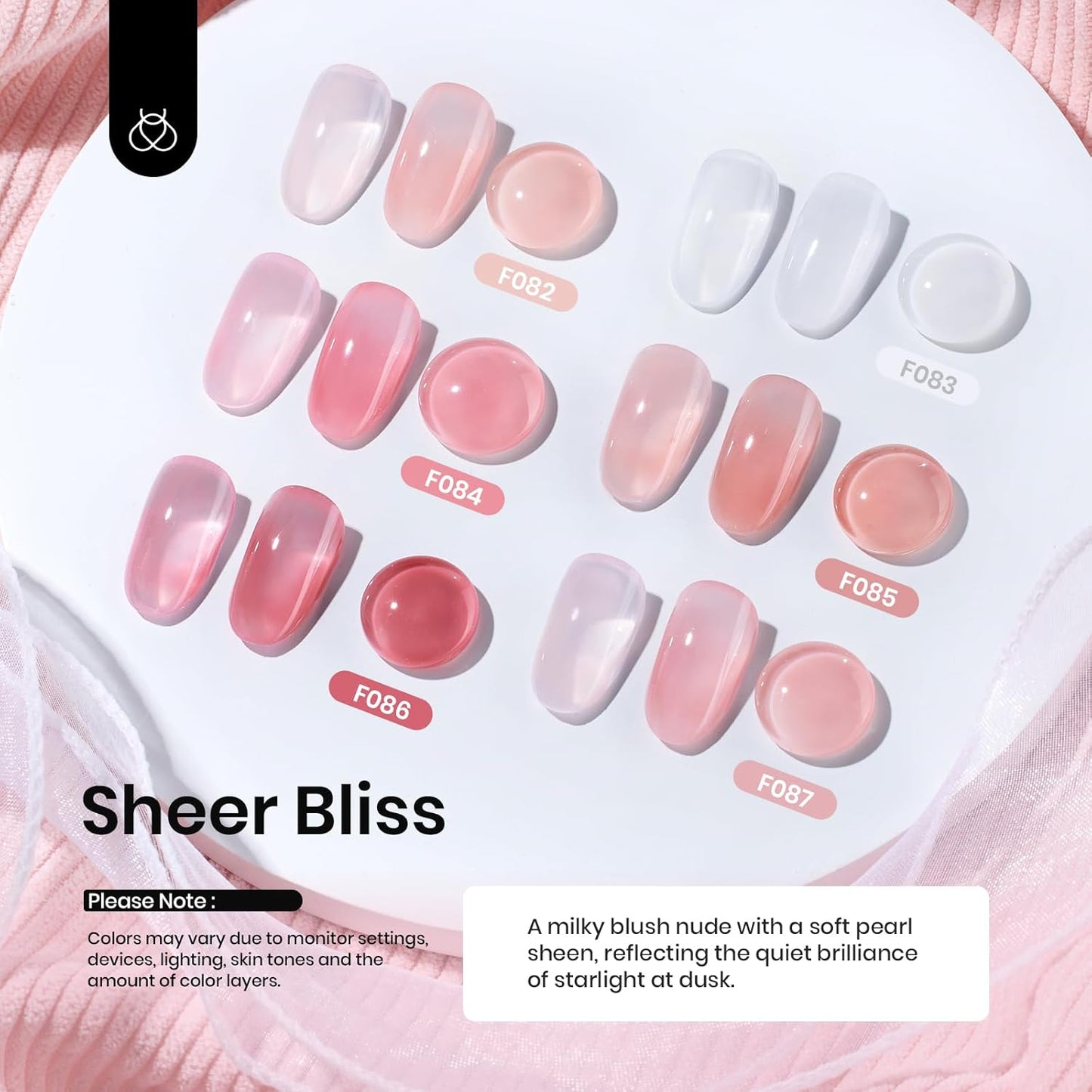 Beetles Rubber Base Builder Nail Gel Set - 6 Colors Nude Pink White Base Gel Polish for Nail Extension, Repair and Sculpting, Soak Off LED Manicure Art Design Gifts for Women