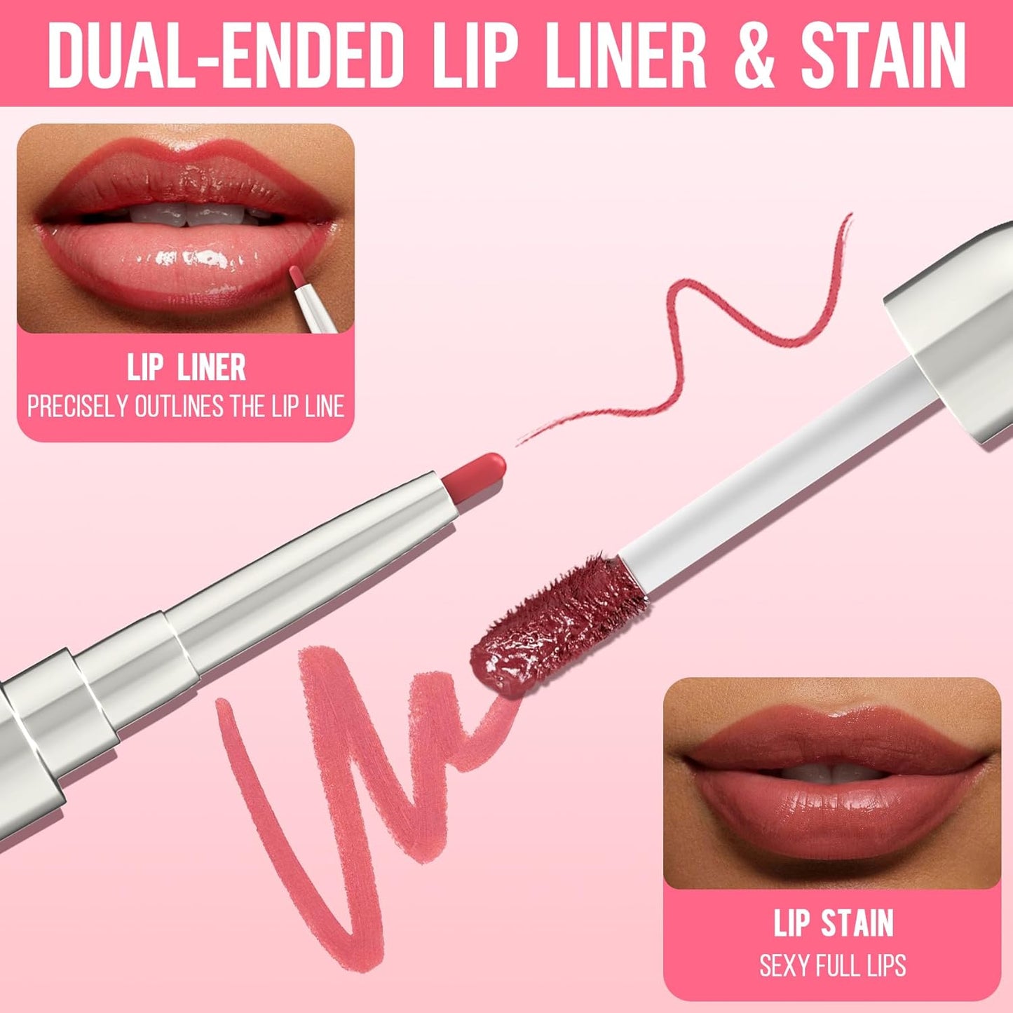 iMethod Lip Liner Stain - Lip Stain, 2-In-1 Dual-Ended Peel Off Lip Stain with Tweezer, Natural Long Lasting Peel Off Lip Liner, Easy to Use for All Skin Types, Stay All Day, Rose