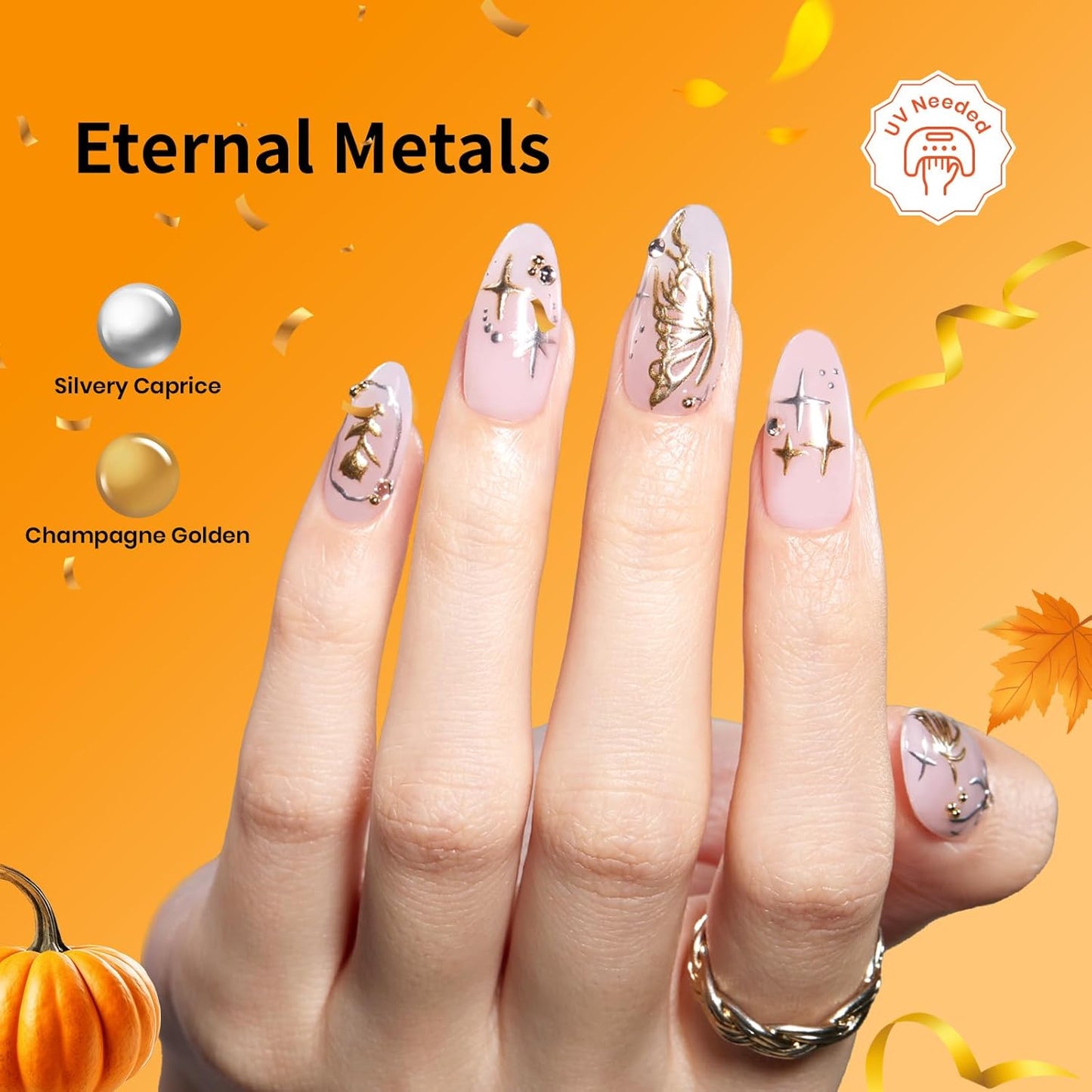 Beetles Metallic Gel Nail Polish Liner Set Silver Bronze Gold 2pcs Gel Liner Nail Art Chrome 3D High-Gloss Effect for Nail Paint Design with Thin Brush DIY French Manicure Curing Requires at Home