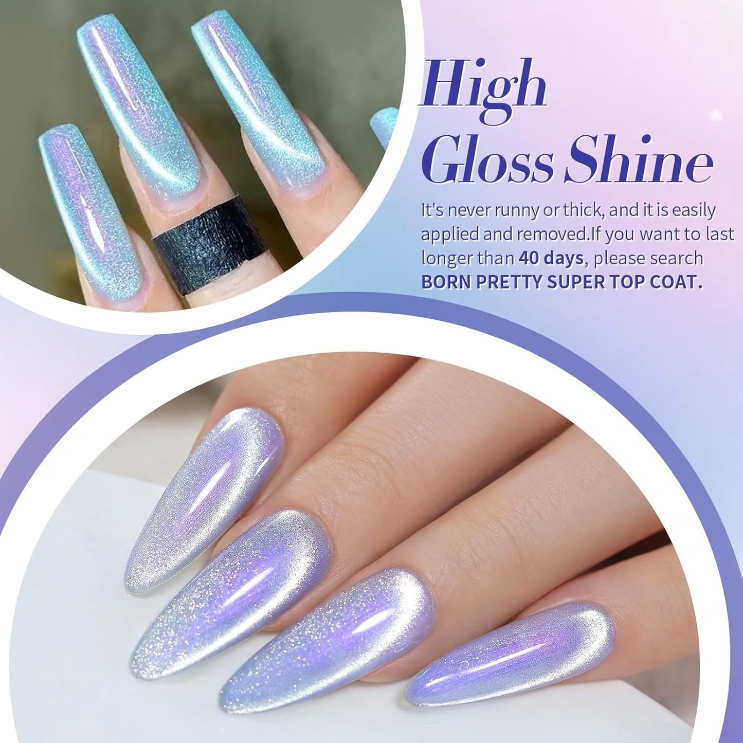 Born Pretty Auroras Cat Magnetic Eye Gel Nail Polish Set Shimmer Glitter with Magnet 9D Holographic Reflective Magnetic Nail Polish Kit Auroras Mermaid Green Blue Purple Pink Purple 6 Colors