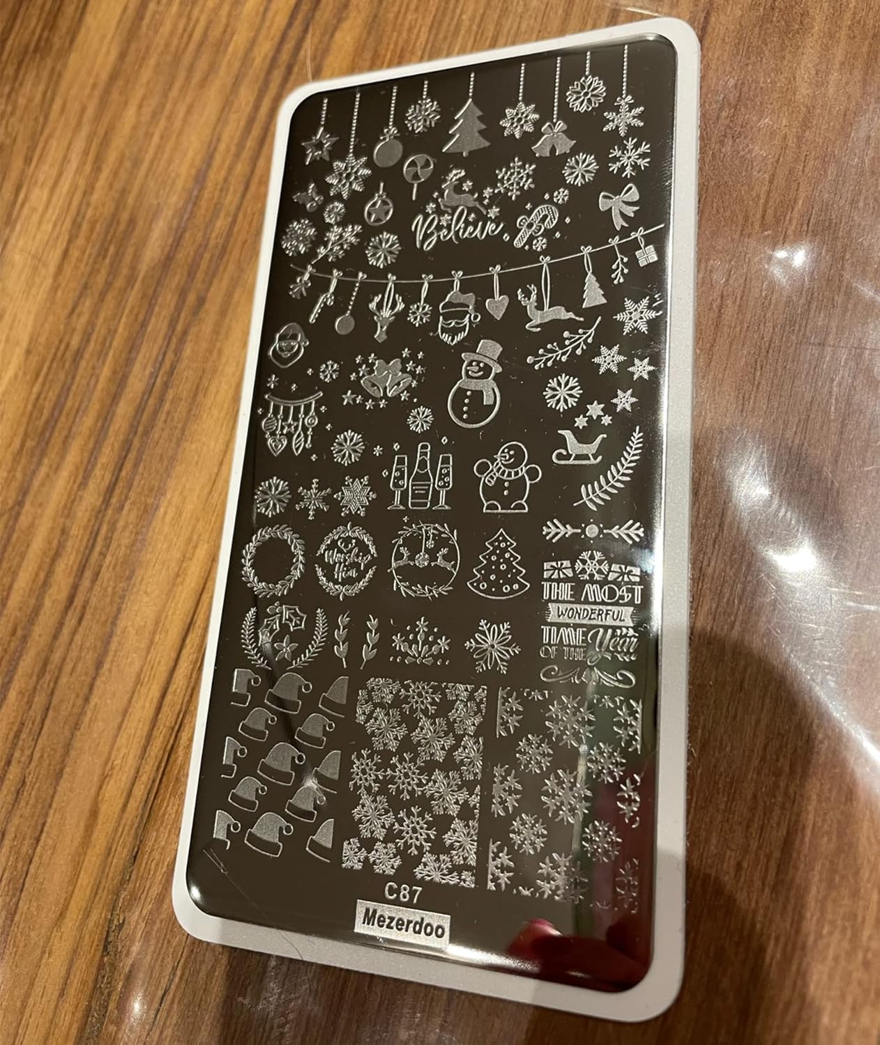 5Pcs Snowflake Nail Stamping Plates - Christmas Theme Santa Reindeer Tree Bell Snowman Winter Image Nail Art Design Stamp Kit Manicure Template Mold New Year Stencils Painting Tool