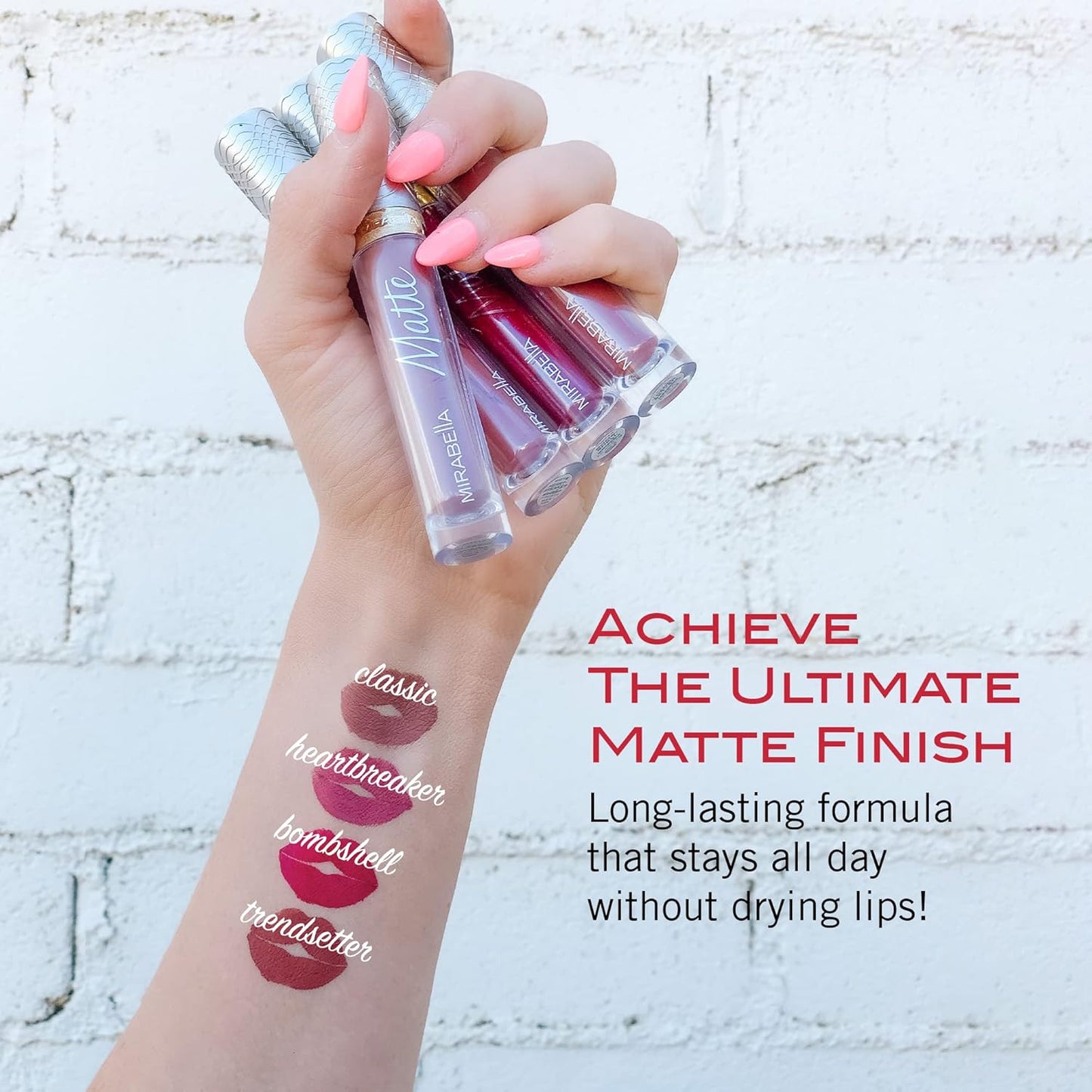 Mirabella Luxe Advanced Formula Matte Lip Gloss, Richly Pigmented Long-Wear and Full-Coverage Liquid Lipstick, Matte Lipstick for Women Stays Put and Won't Dry or Crack Lips, Heartbreaker