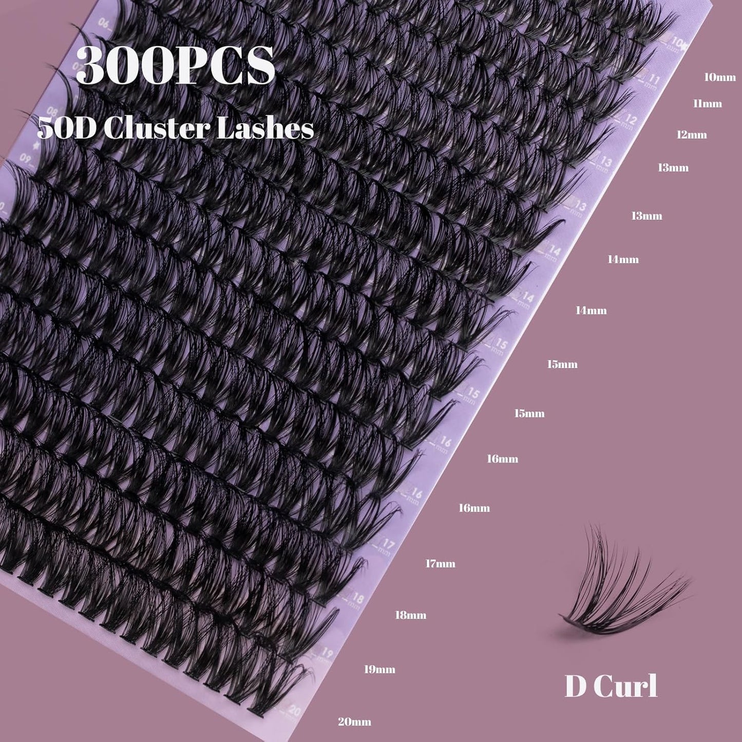 Ocean Pearl Lash Clusters 10-20mm 50D 300PCS Eyelash Extension Kit DIY Lash Extension Kit Natural Lashes Clusters D Curl Individual Lashes Soft Eyelashes with Lash Bond+Seal+Remover+Tweezer-50D