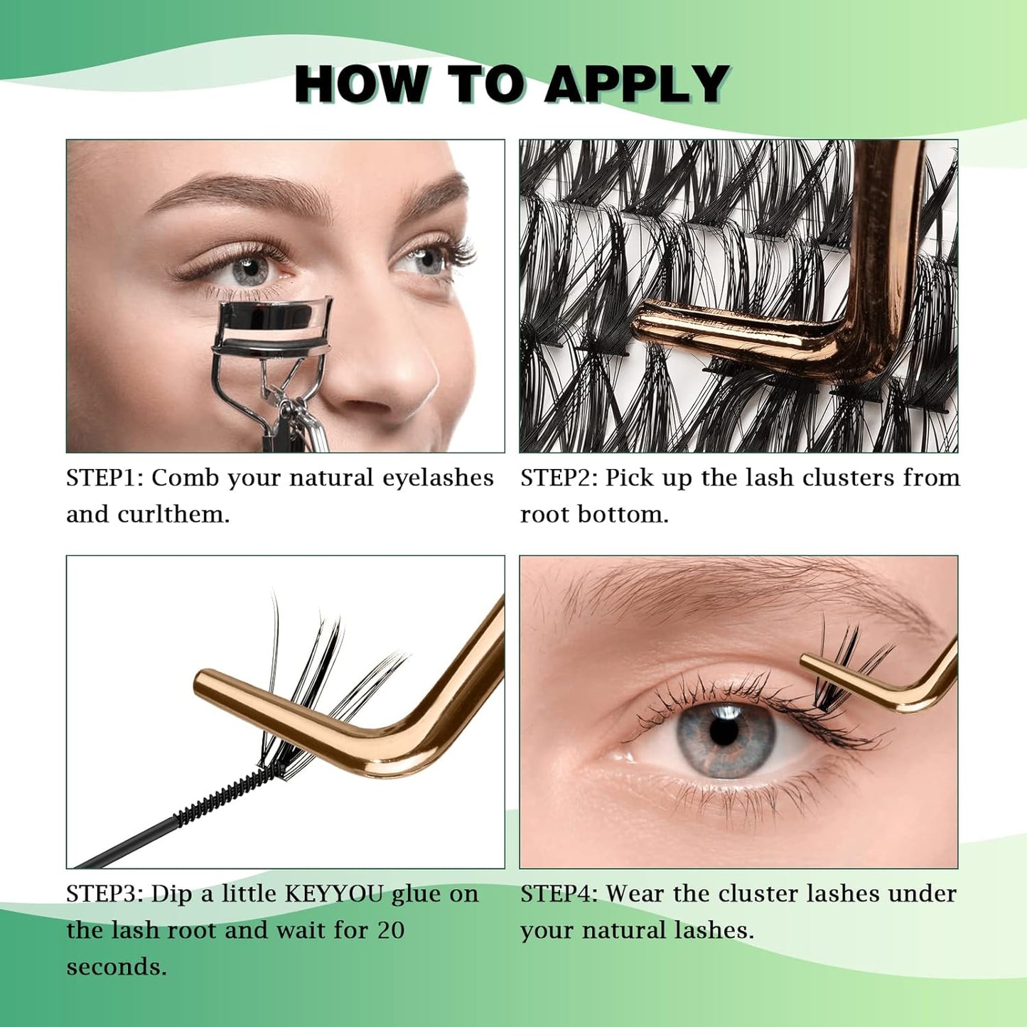 Lash Clusters 300pcs Eyelash Clusters 50D 0.07D Curl 10mm DIY Eyelash Extension KEYYOU Large Tray Volume Soft&Natural Individual Lashes(50D-0.07D,10)