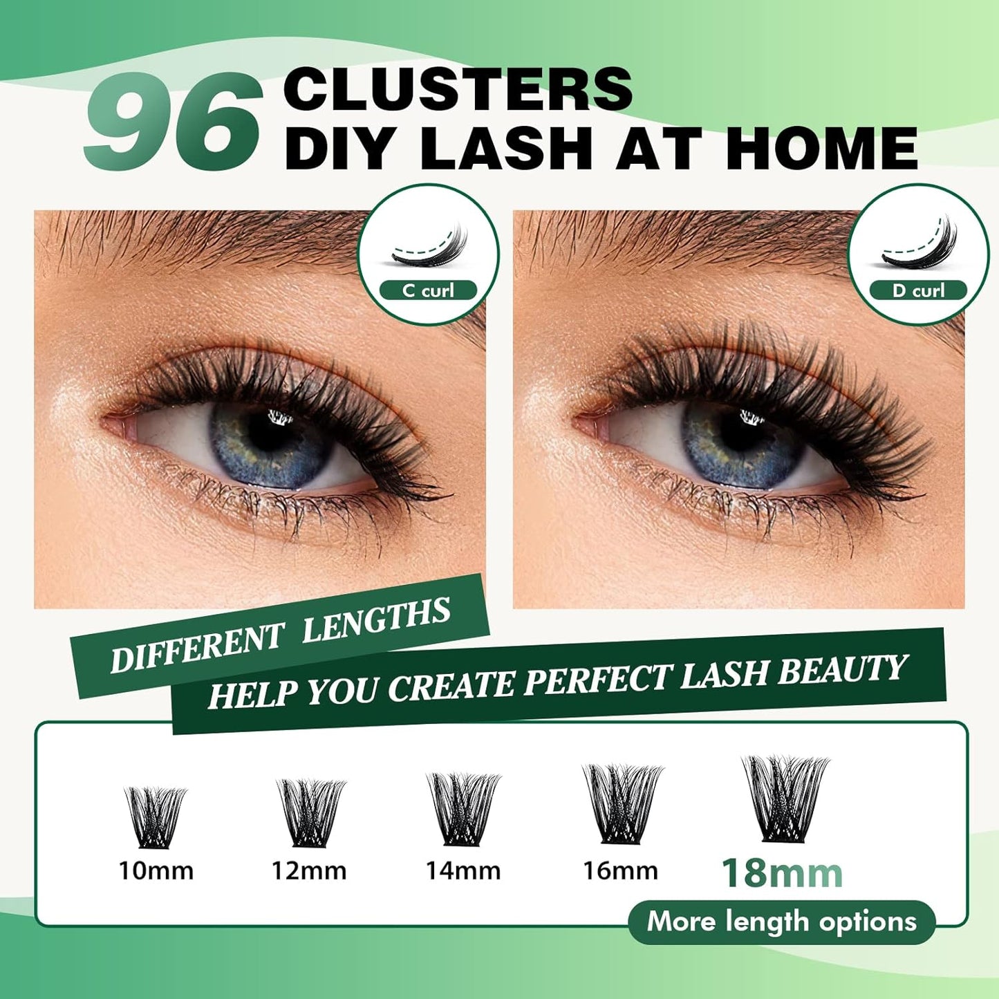 Lash Clusters 96pcs Individual Lashes Y03 D Curl 8-18MIX Cluster Lashes KEYYOU Volume Wispy Lash Extension Soft&Comfortable Easy DIY at Home(Y03 D-8-18MIX)
