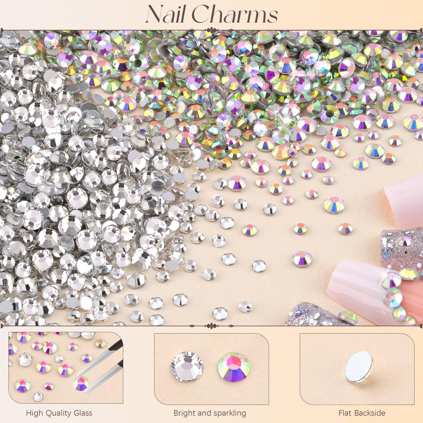 50Pcs 2 Styles 3D Butterfly Nail Charms and Flatback Gems Pearl, Silver+Gold Shiny Luxury Gems, Crystal Jewels Studs with Rhinestones for Nail Design, Nail Art Decoration Set for Acrylic Nails