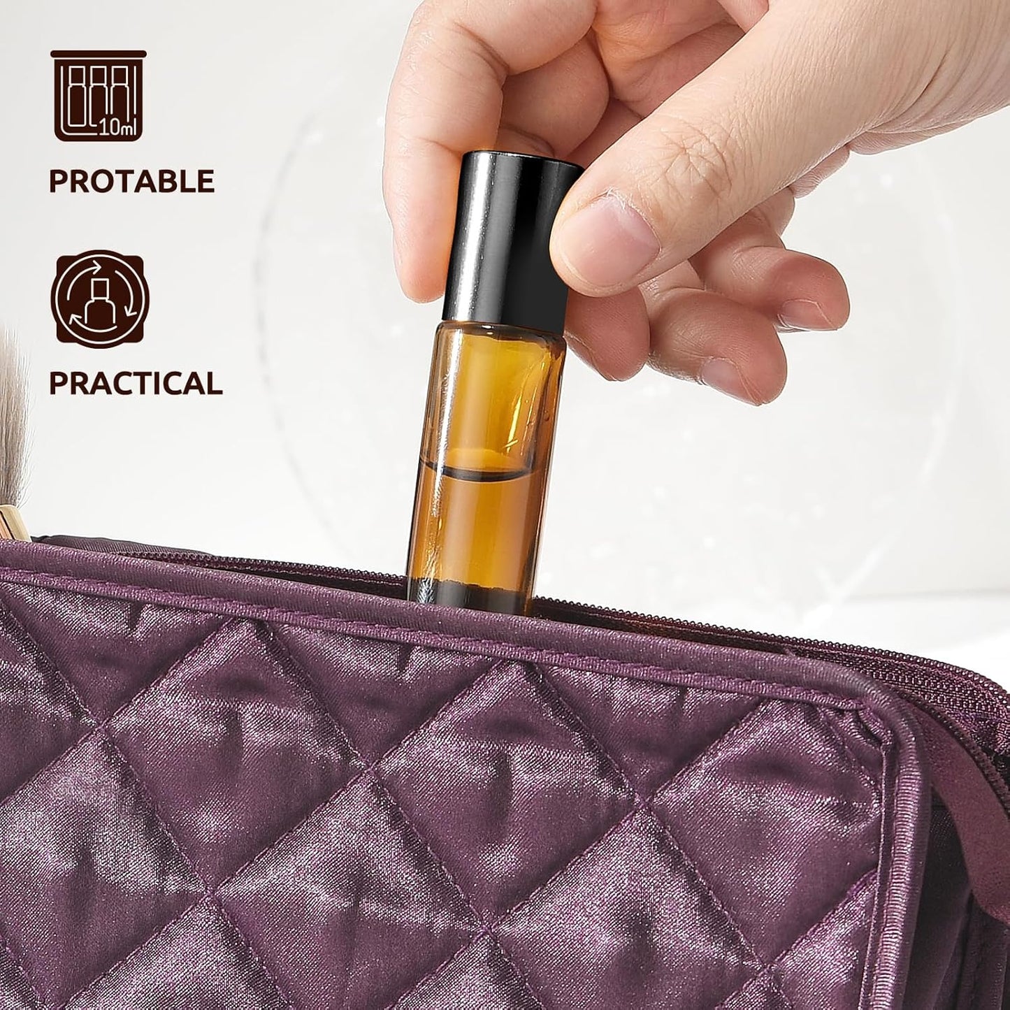 10ml Roller Bottles for Essential Oils, 4 Pack Glass Roller Ball Applicator Stainless Steel, Opener, Pipettes, Funnel, Stickers, Refillable Container for Perfume (Amber & Blue)