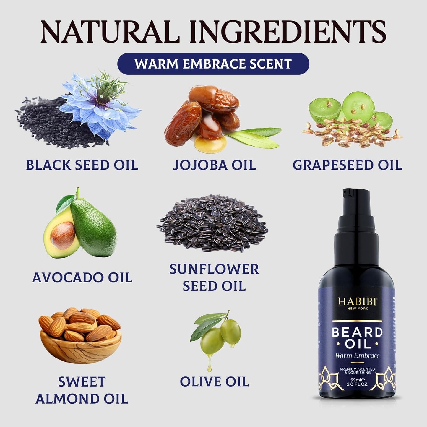 H HABIBI Warm Embrace Beard Oil – 2.0 Fl. Oz Naturally Derived Beard Growth Oil for Men, Beard Care Essential – Hydrates, Nourishes & Promotes Healthy Growth, Made in USA