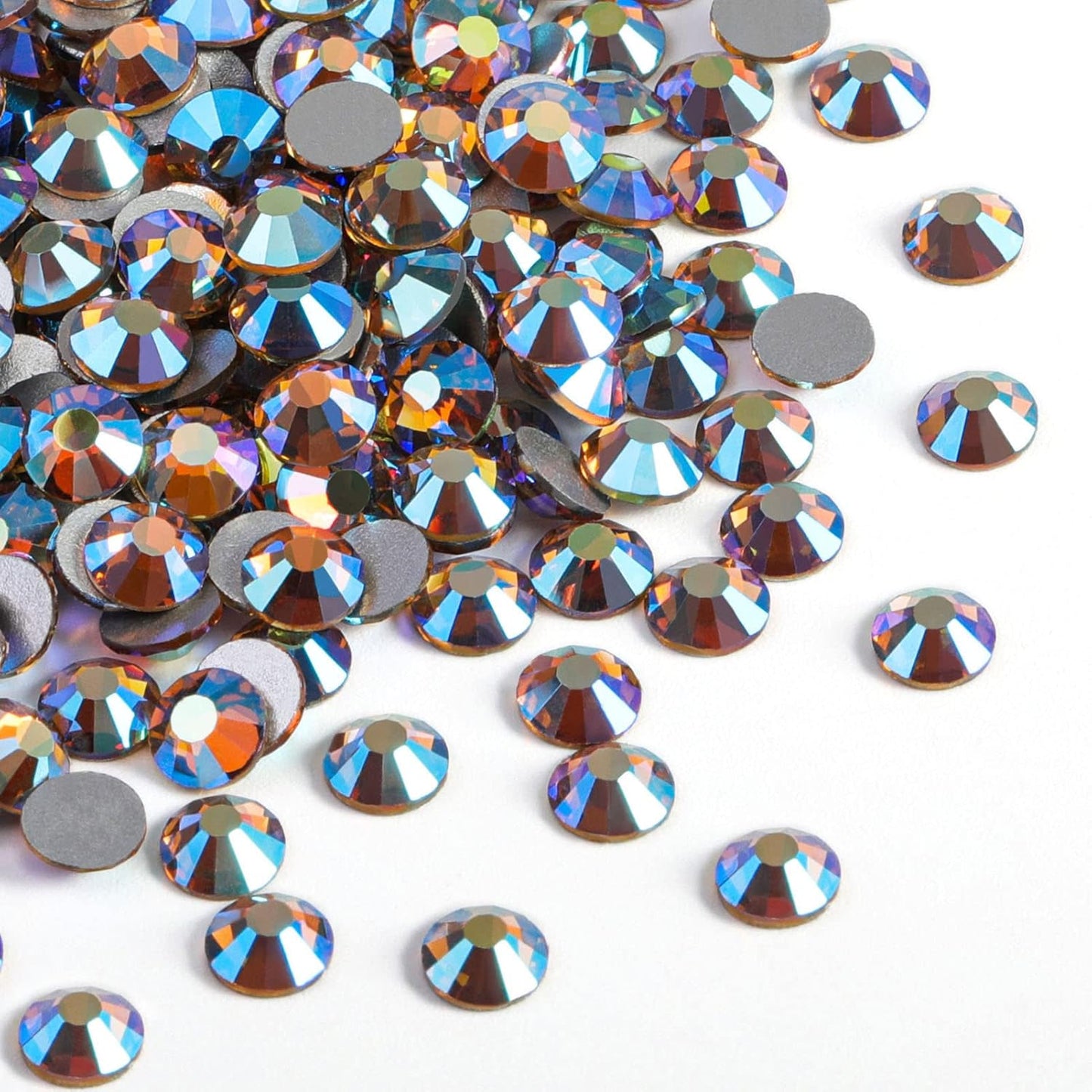 beadsland 1440 Pieces Flat Back Crystal Rhinestones Round Gems, Lt.Colorado Topaz AB,SS12,3.0-3.2mm