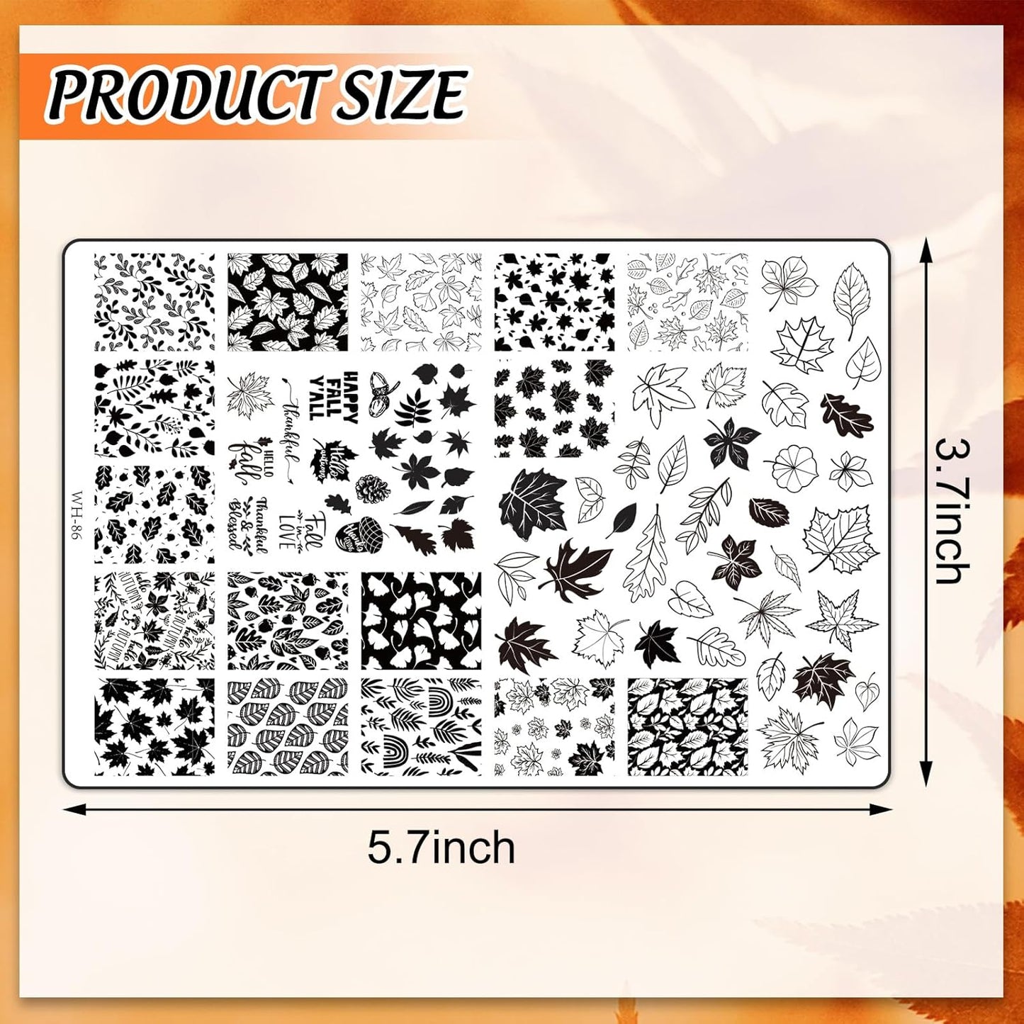 2 Sheet Fall Thanksgiving Nail Art Stamping Plate Kit Assorted Pumpkins Maple Leaves Autumn Blessing Collection Nail Art Plate for Holiday DIY Print Manicure Salon, 5.7 x 3.7inch