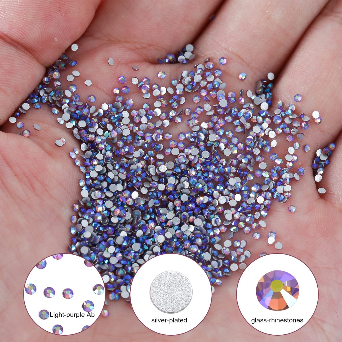 3000Pcs Light-Purple Ab Crystal Rhinestones,Glass Flatback Rhinestones Small Gemstones for Nail Face Makeup Art Crafts Clothes Decoration -(SS4,1.6mm,Light-Purple Ab)